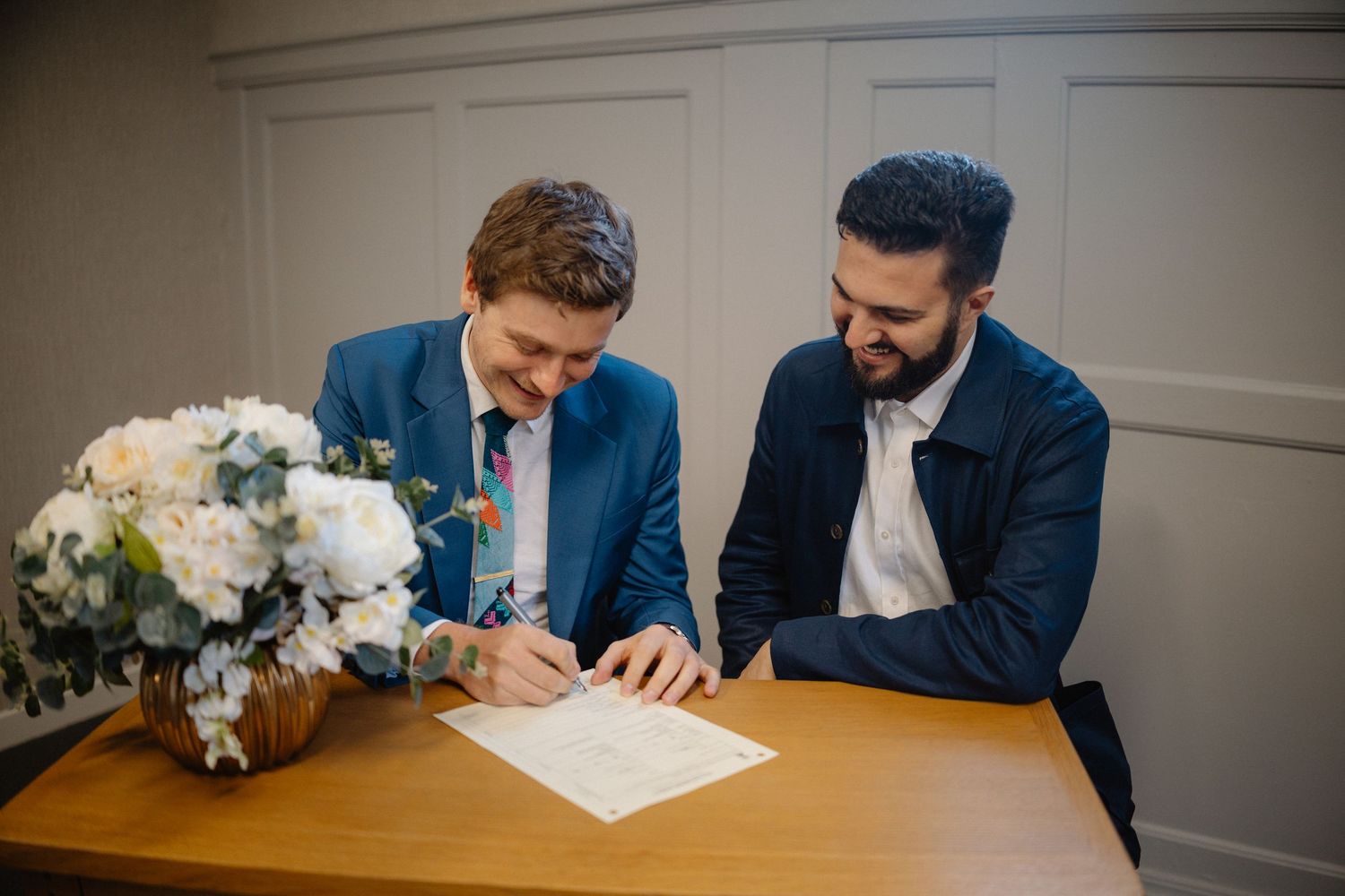 intimate wedding document signing, in city chambers in Edinburgh Scotland