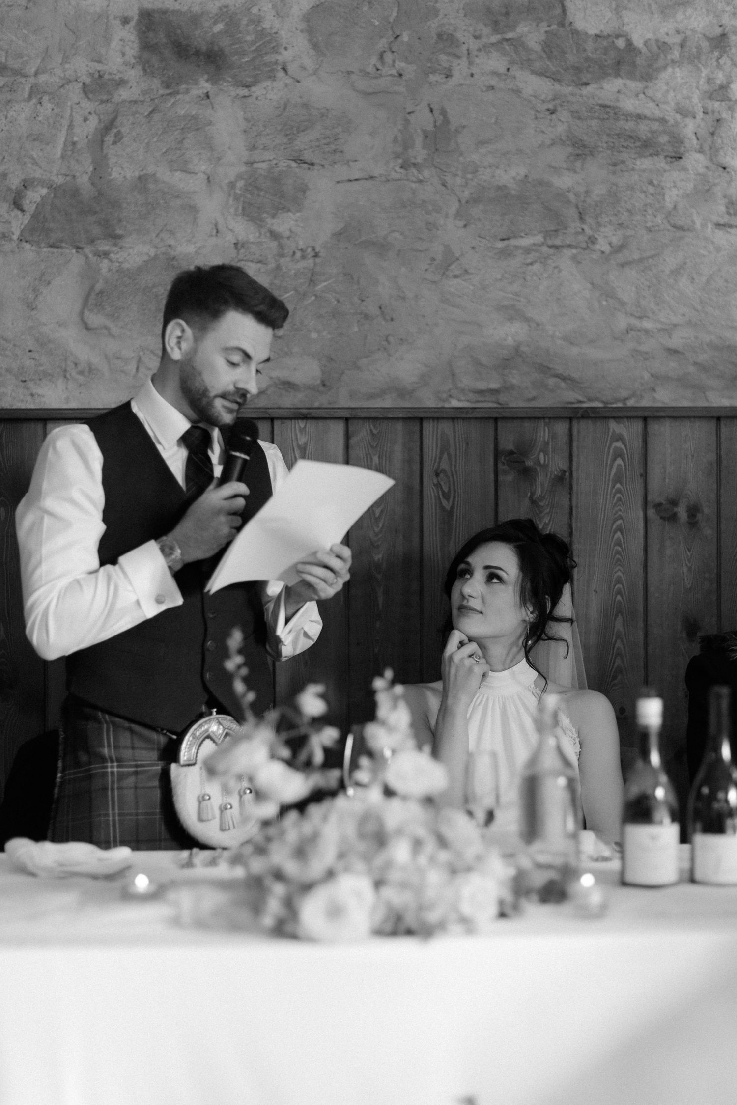 Groom, wedding speeches at Rosebery Steading, Temple, Gorebridge, Scotland.