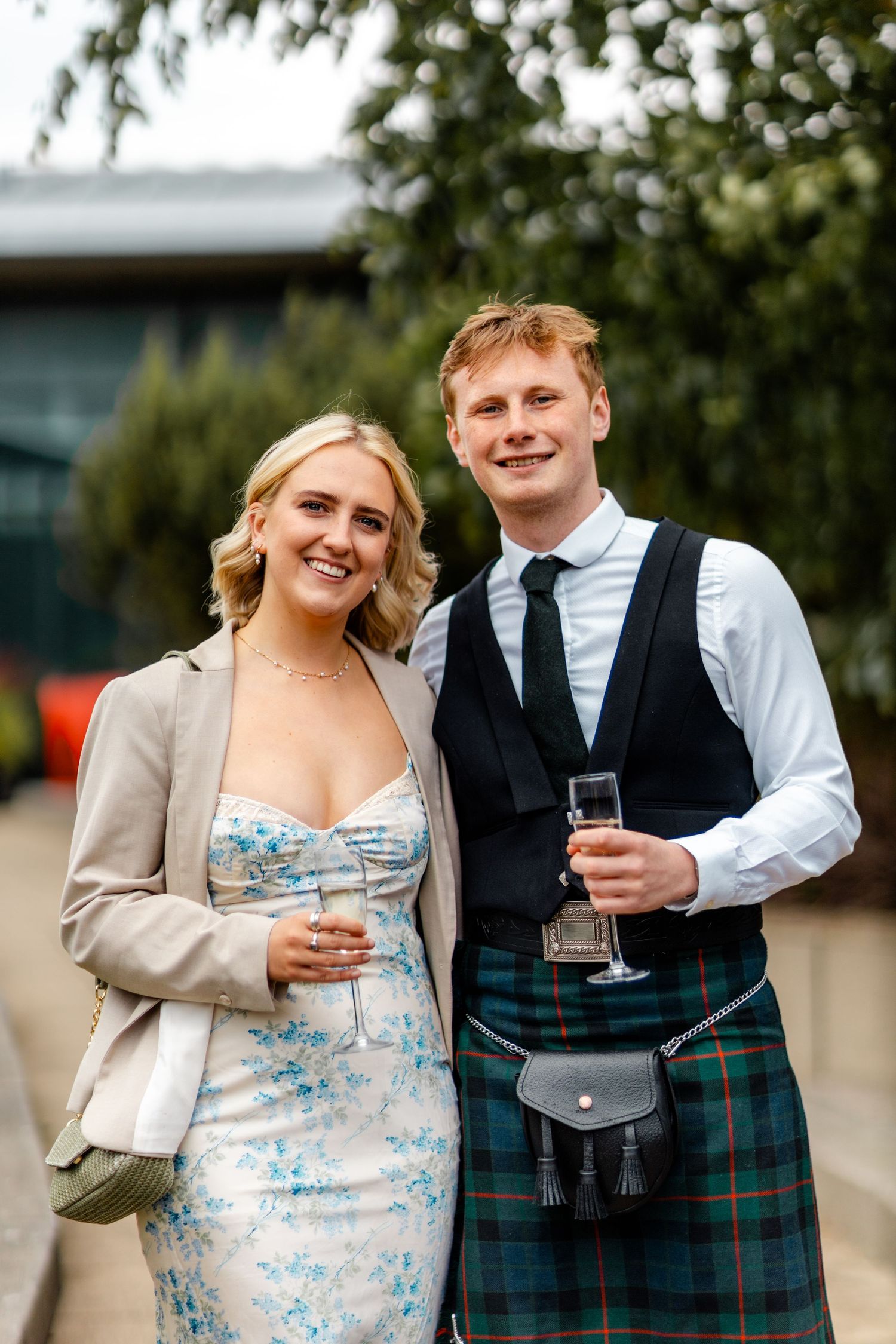 Couple wedding outside of the Glass House, Edinburgh, Scotland.