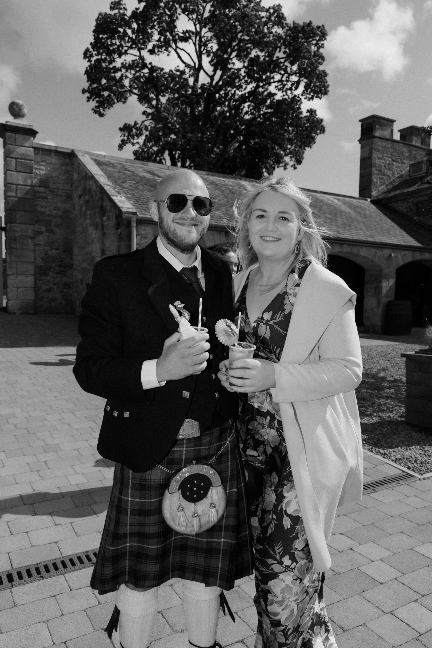 Wedding drinks courtyard at Rosebery Steading, Temple, Gorebridge, Scotland.