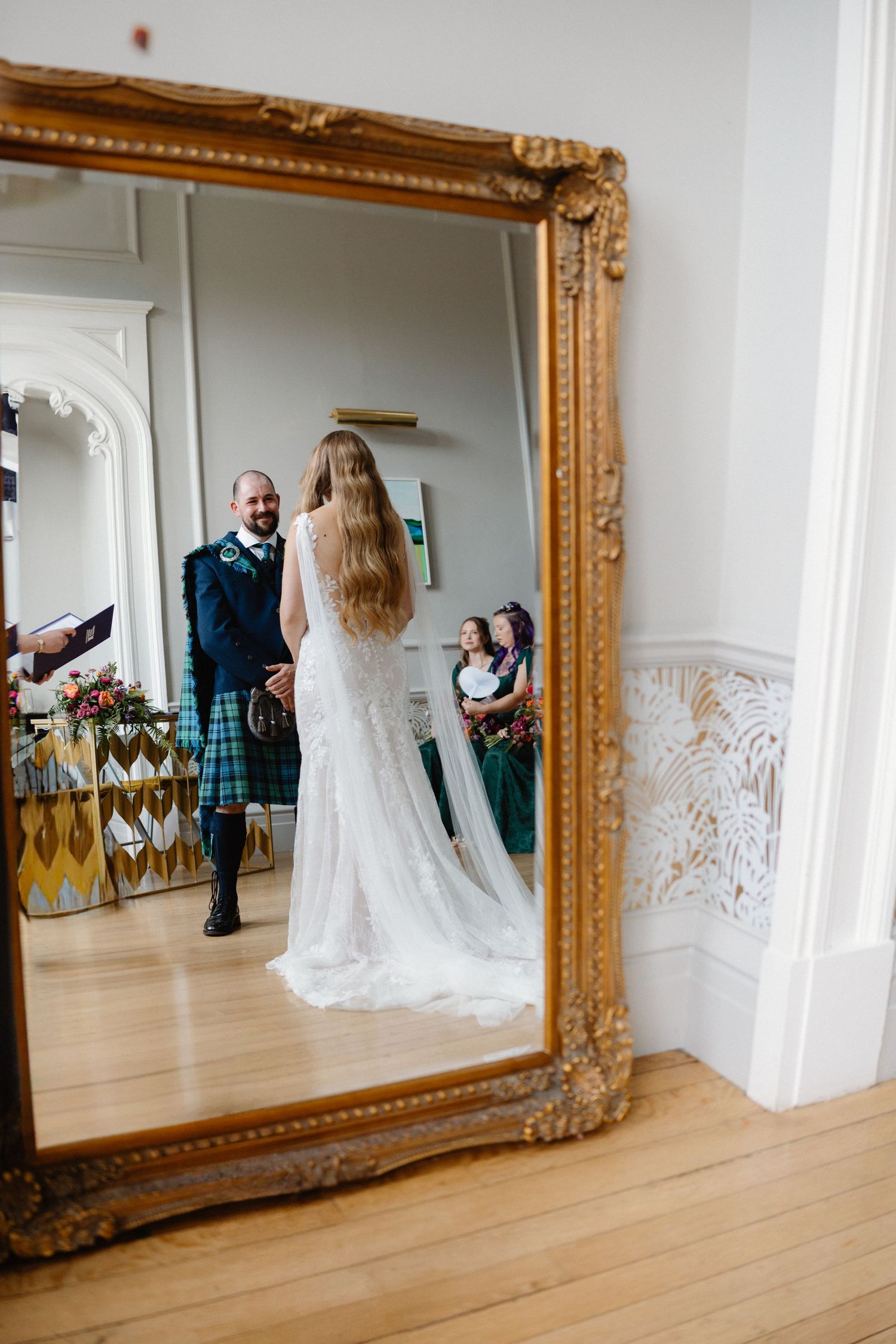 Mirror photo of bride and groom, Netherbyres House
Wedding venue in Eyemouth, Scotland