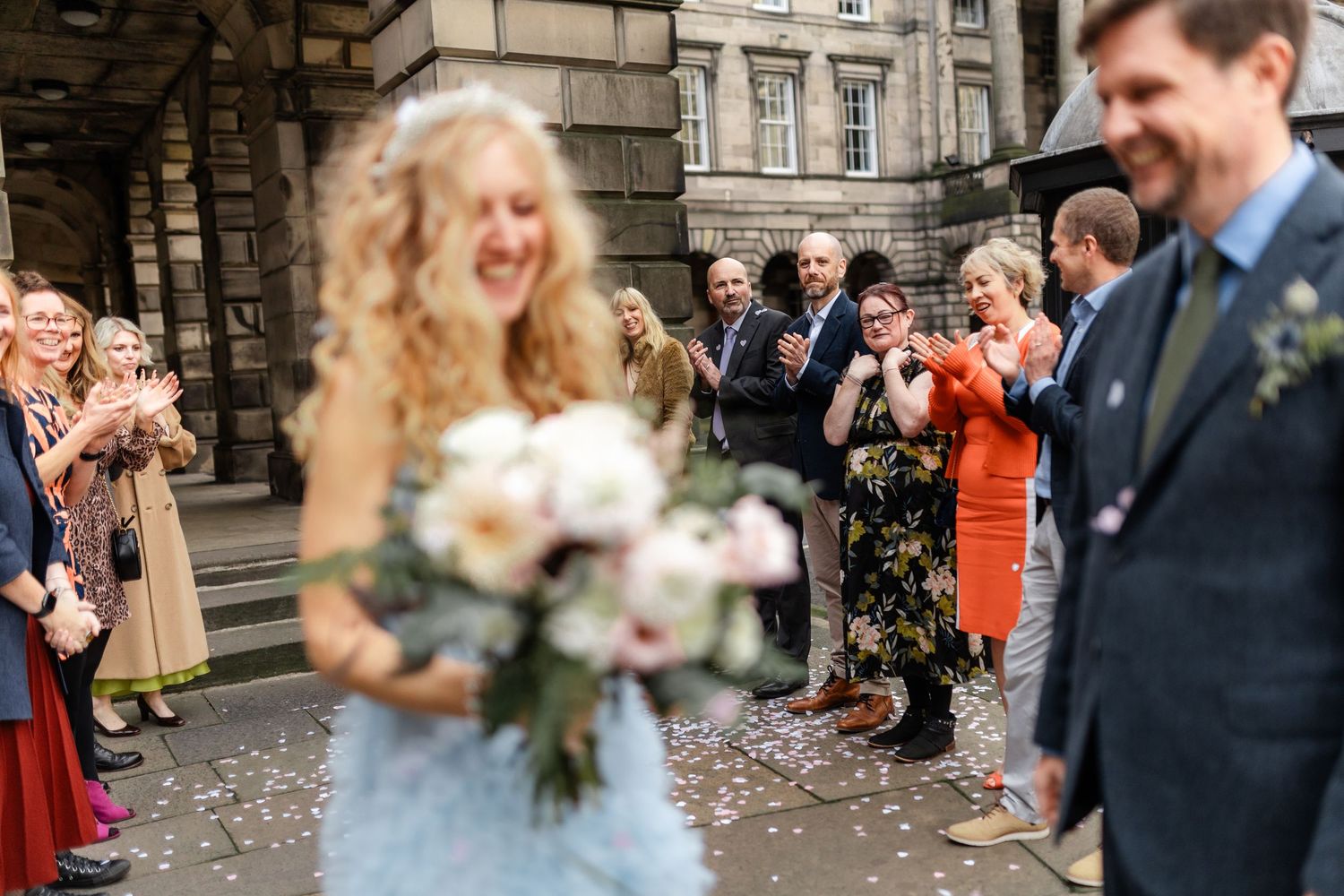 Untraditional wedding dress, blue dress. Edinburgh Wedding, City Chambers Wedding