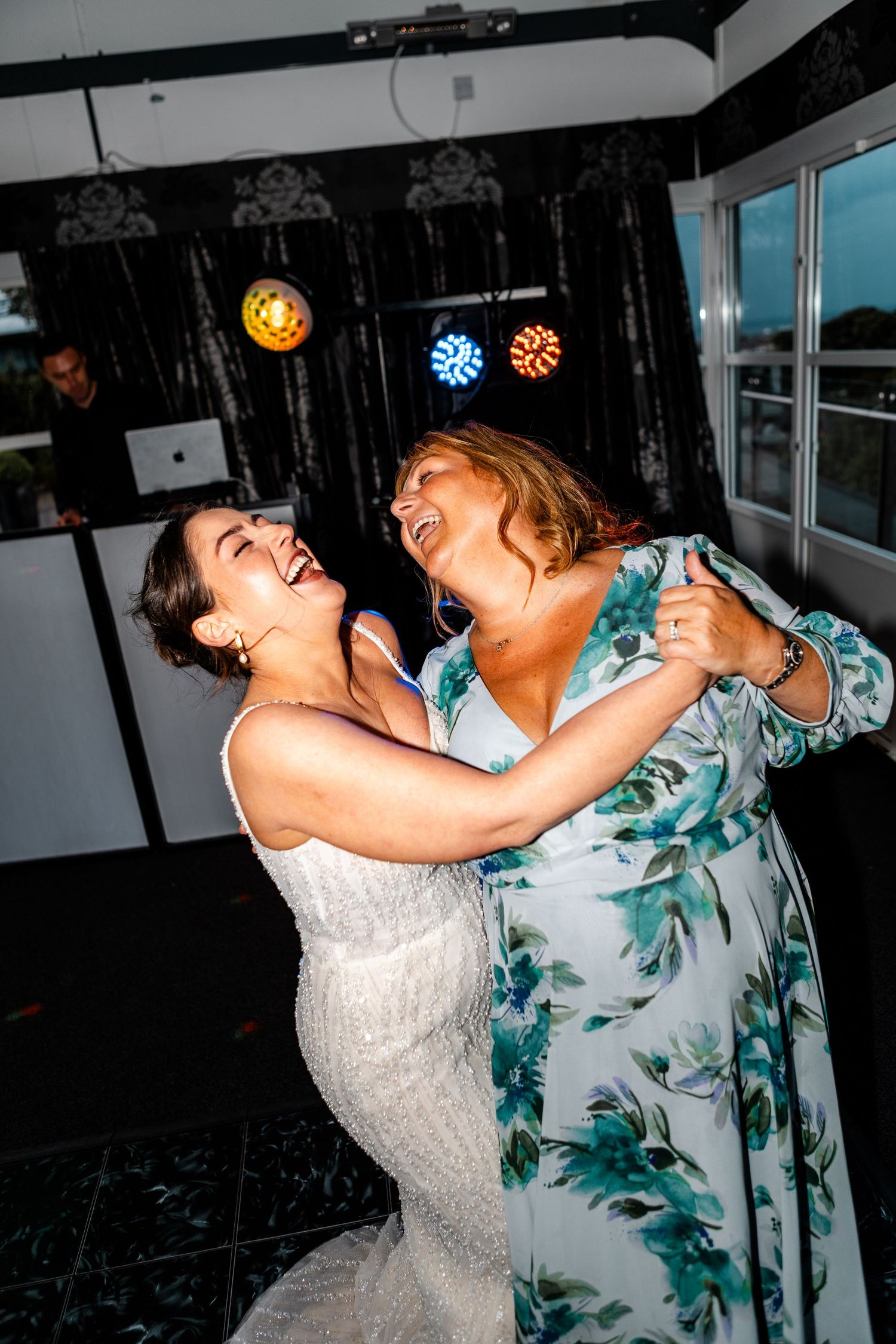 Guests having fun, dancing wedding, Glass House Edinburgh City Scotland,