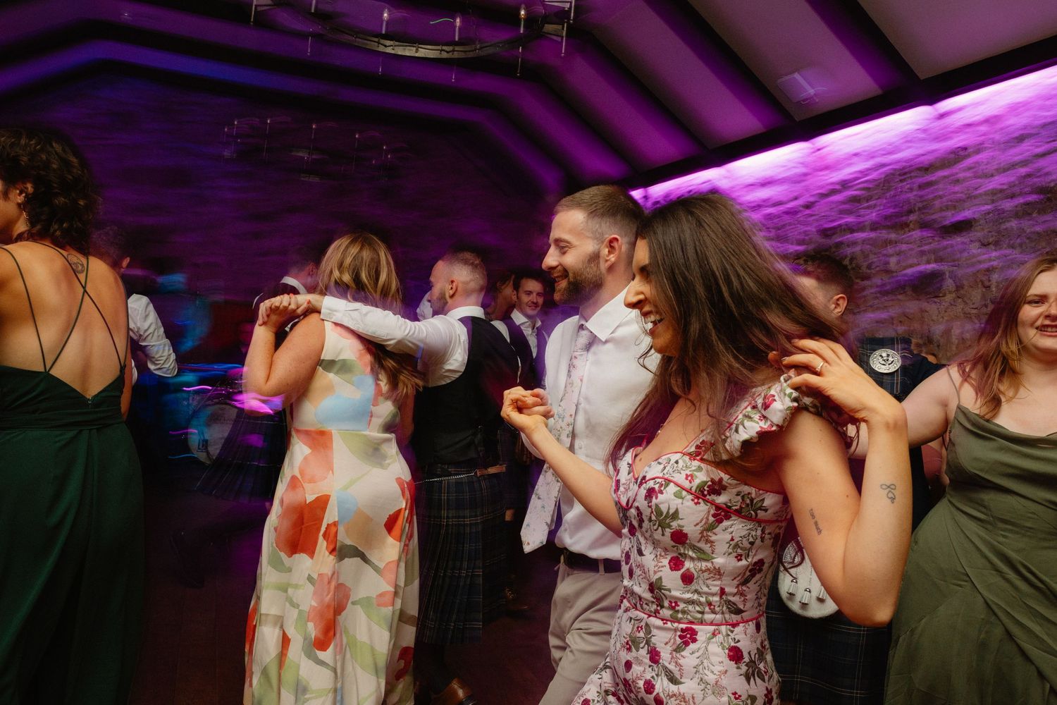 Party, dancing wedding at Rosebery Steading, Temple, Gorebridge, Scotland.