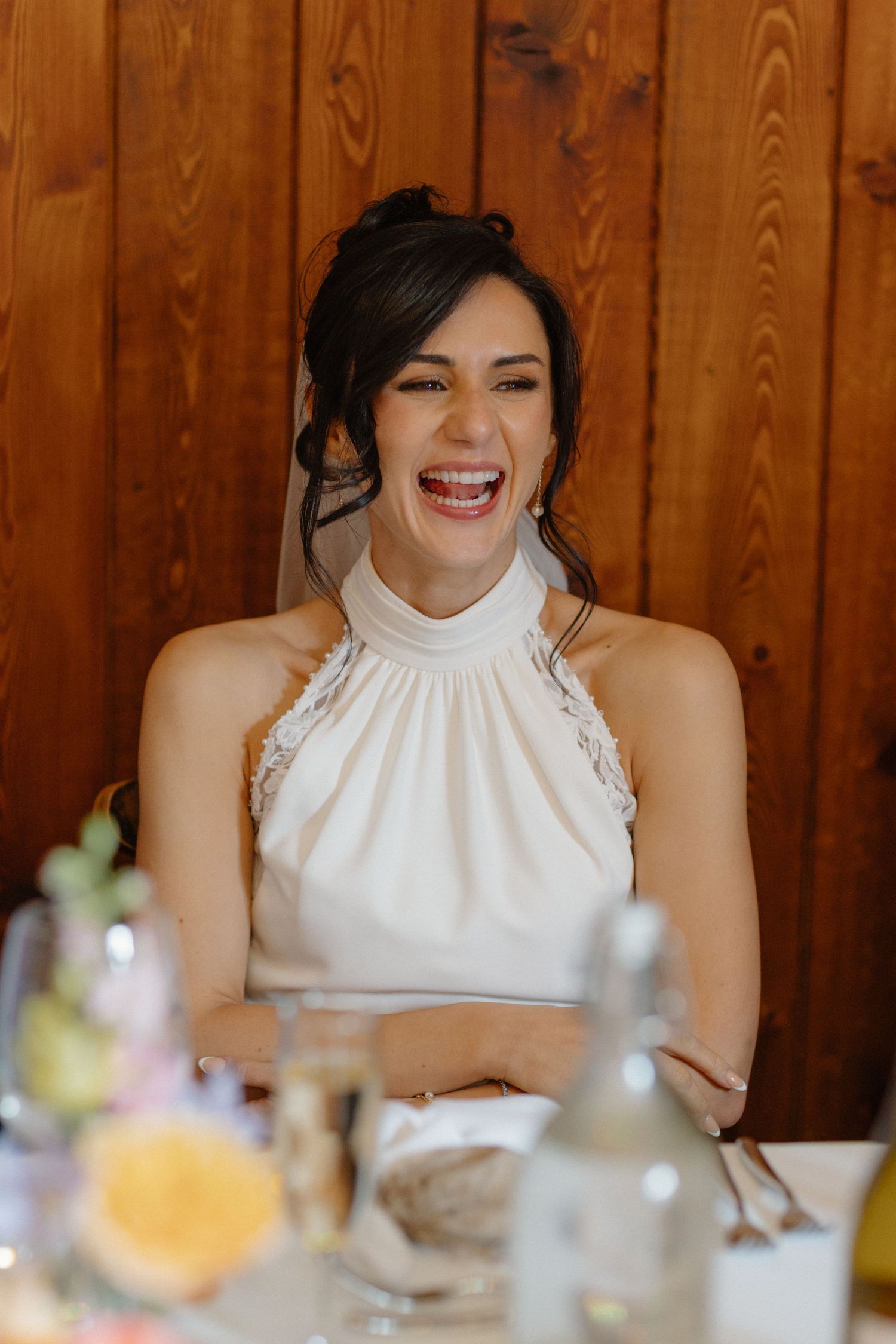 Bride, wedding speeches at Rosebery Steading, Temple, Gorebridge, Scotland.
