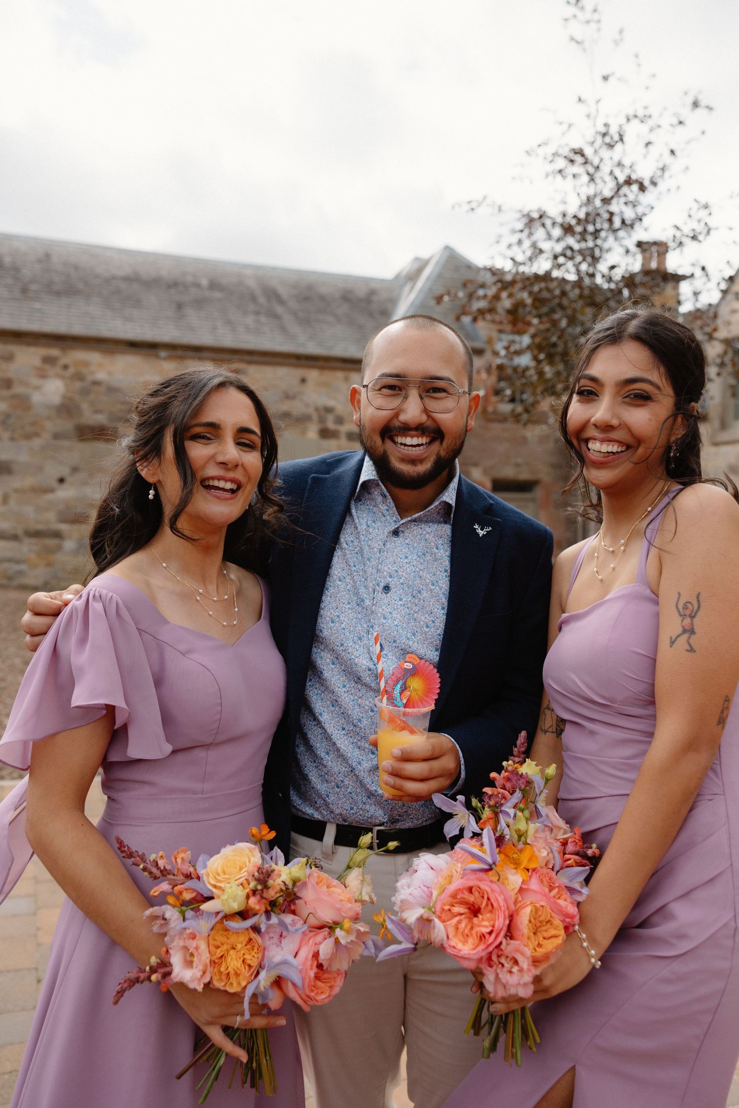 Wedding drinks courtyard at Rosebery Steading, Temple, Gorebridge, Scotland.