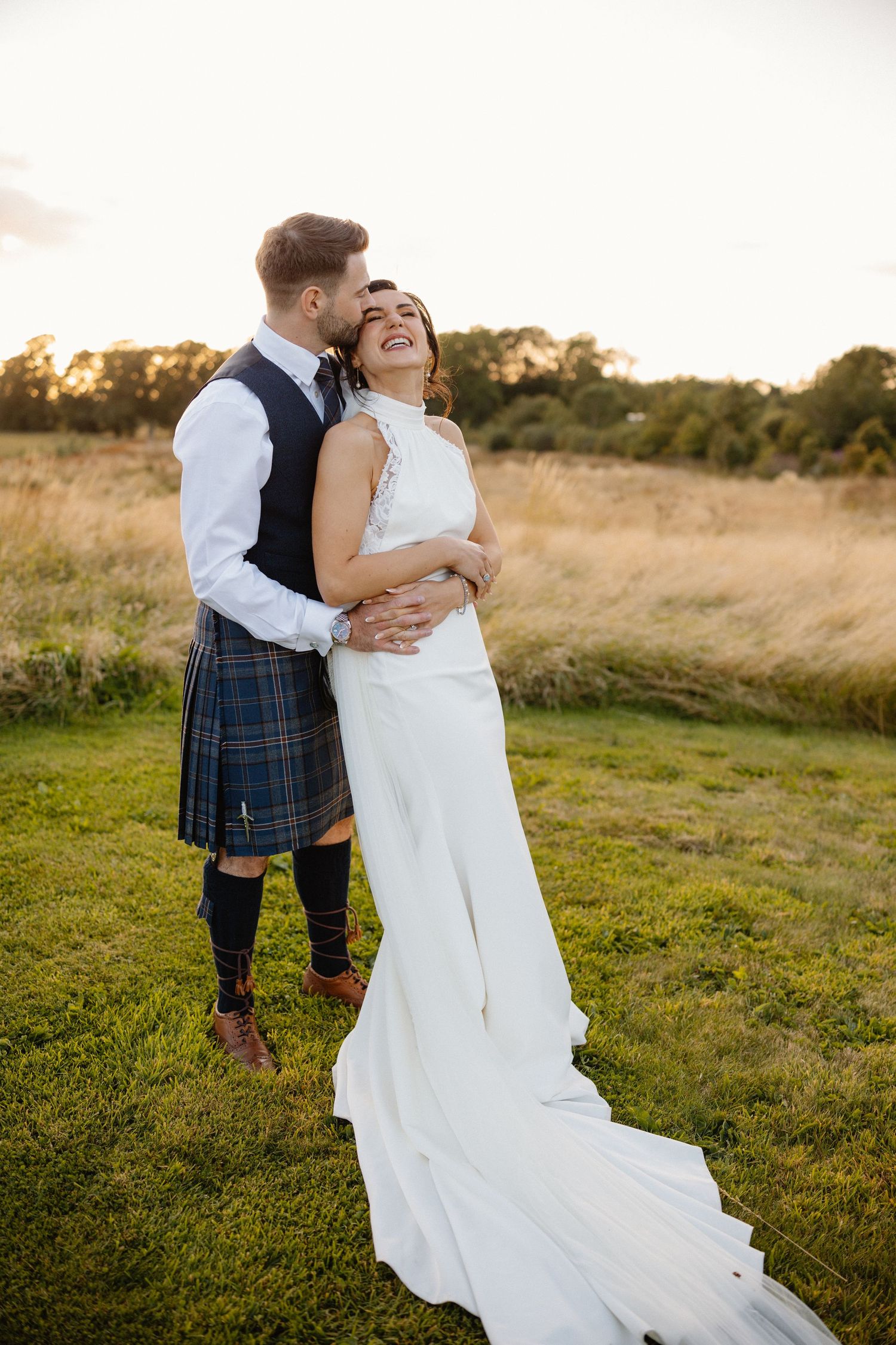 Golden Hour bride and groom photoshoot at Rosebery Steading, Temple, Gorebridge, Scotland.