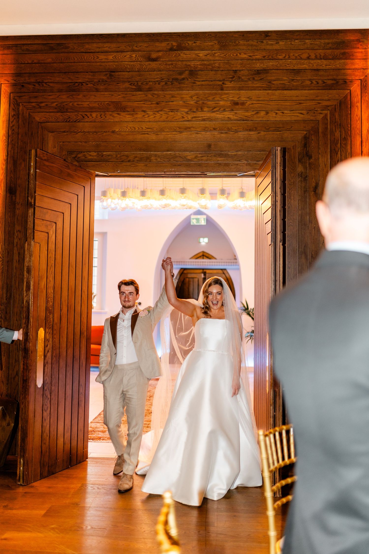 Wedding bride and groom entrance, Virgin hotel in Edinburgh City Scotland