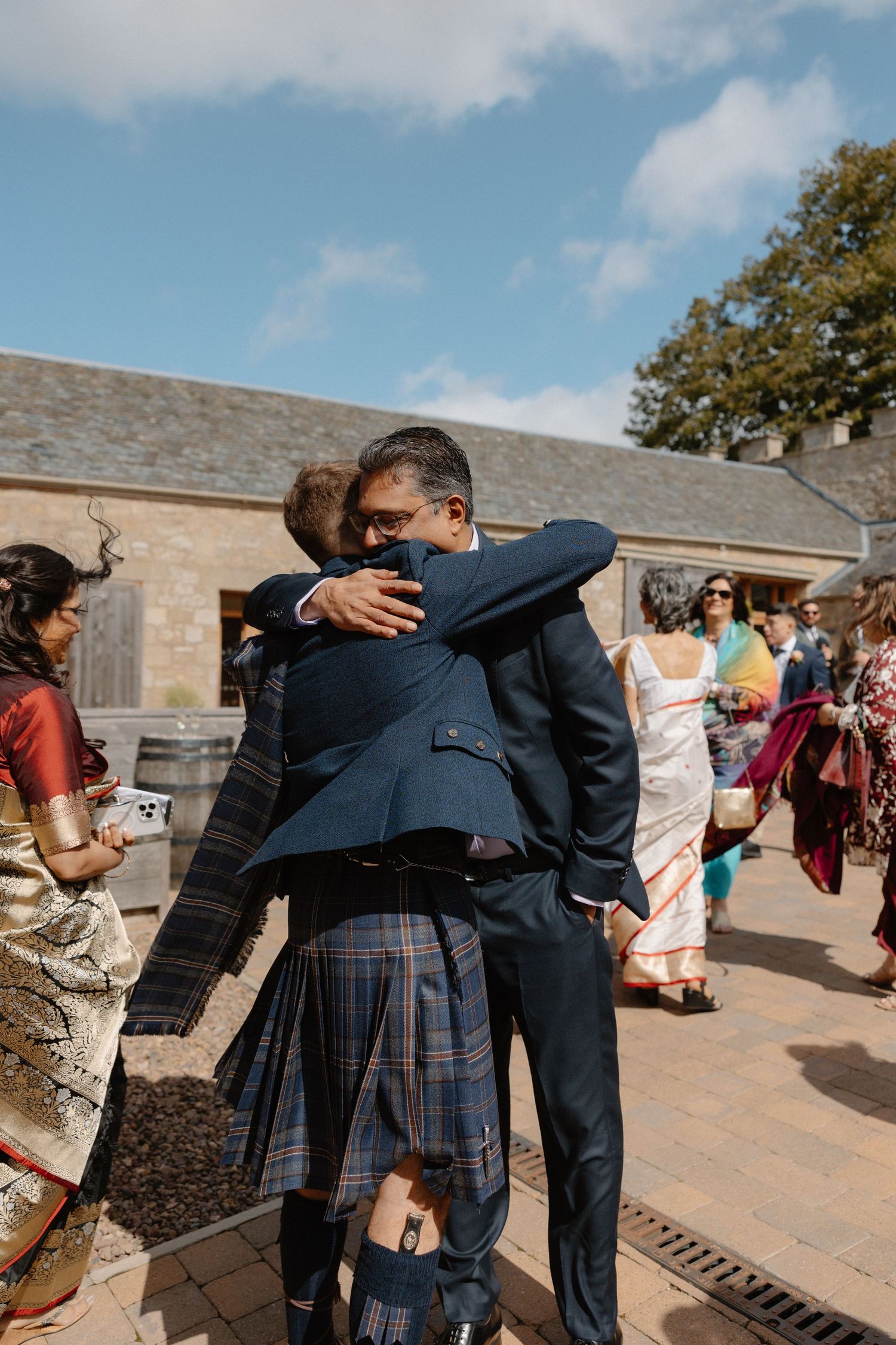 Wedding drinks courtyard at Rosebery Steading, Temple, Gorebridge, Scotland.