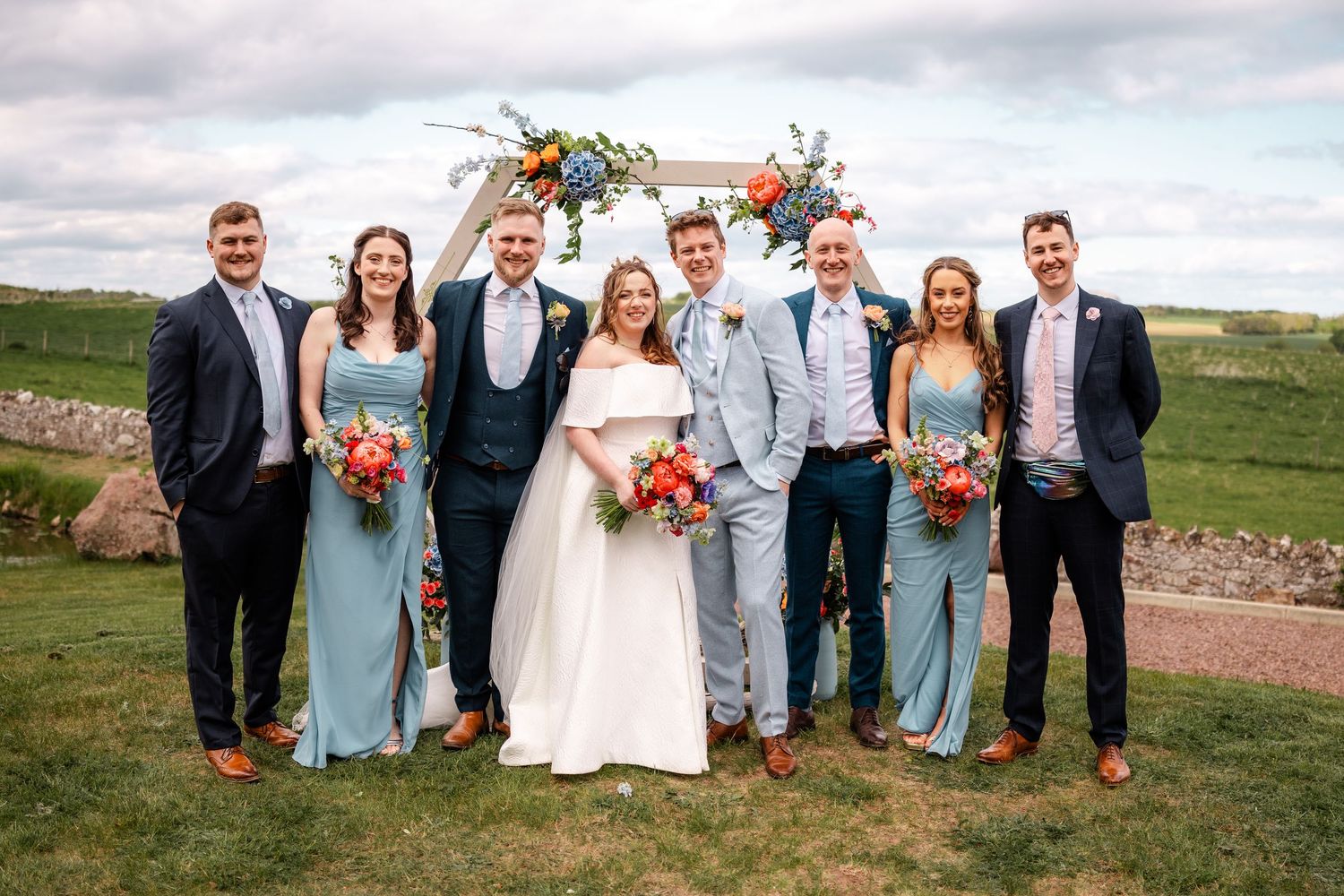 Wedding group photos, Whitekirk Hill, Whitekirk, North Berwick
