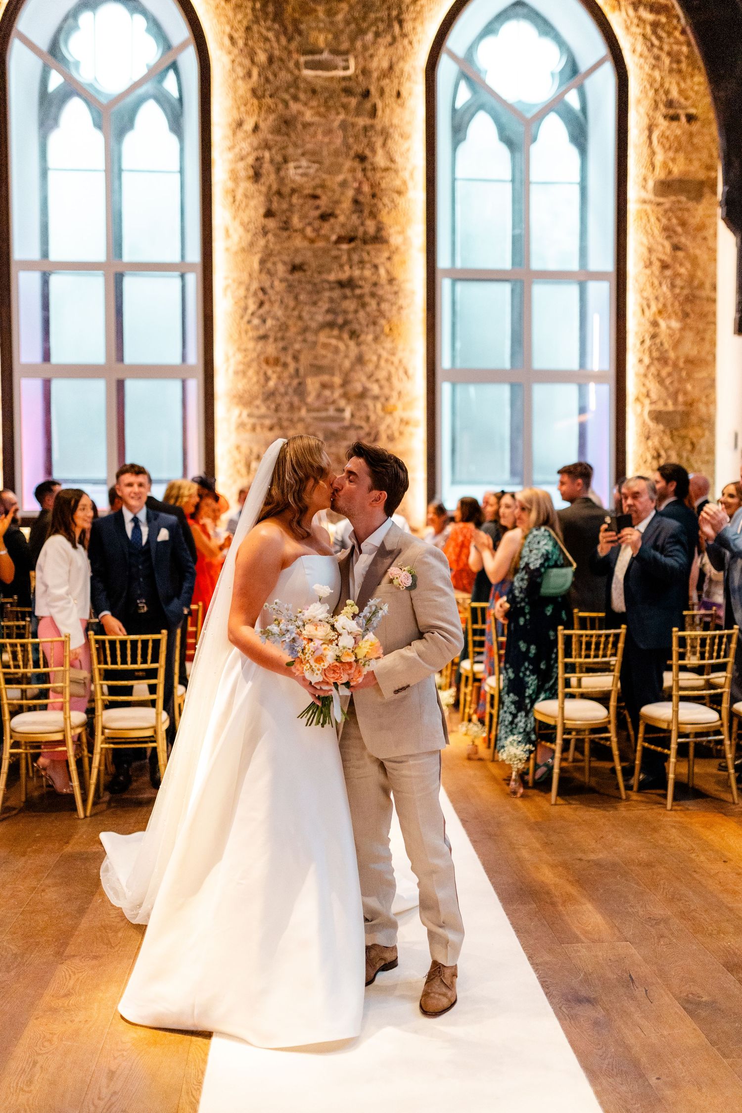 Wedding ceremony, first kiss, Virgin hotel in Edinburgh City Scotland