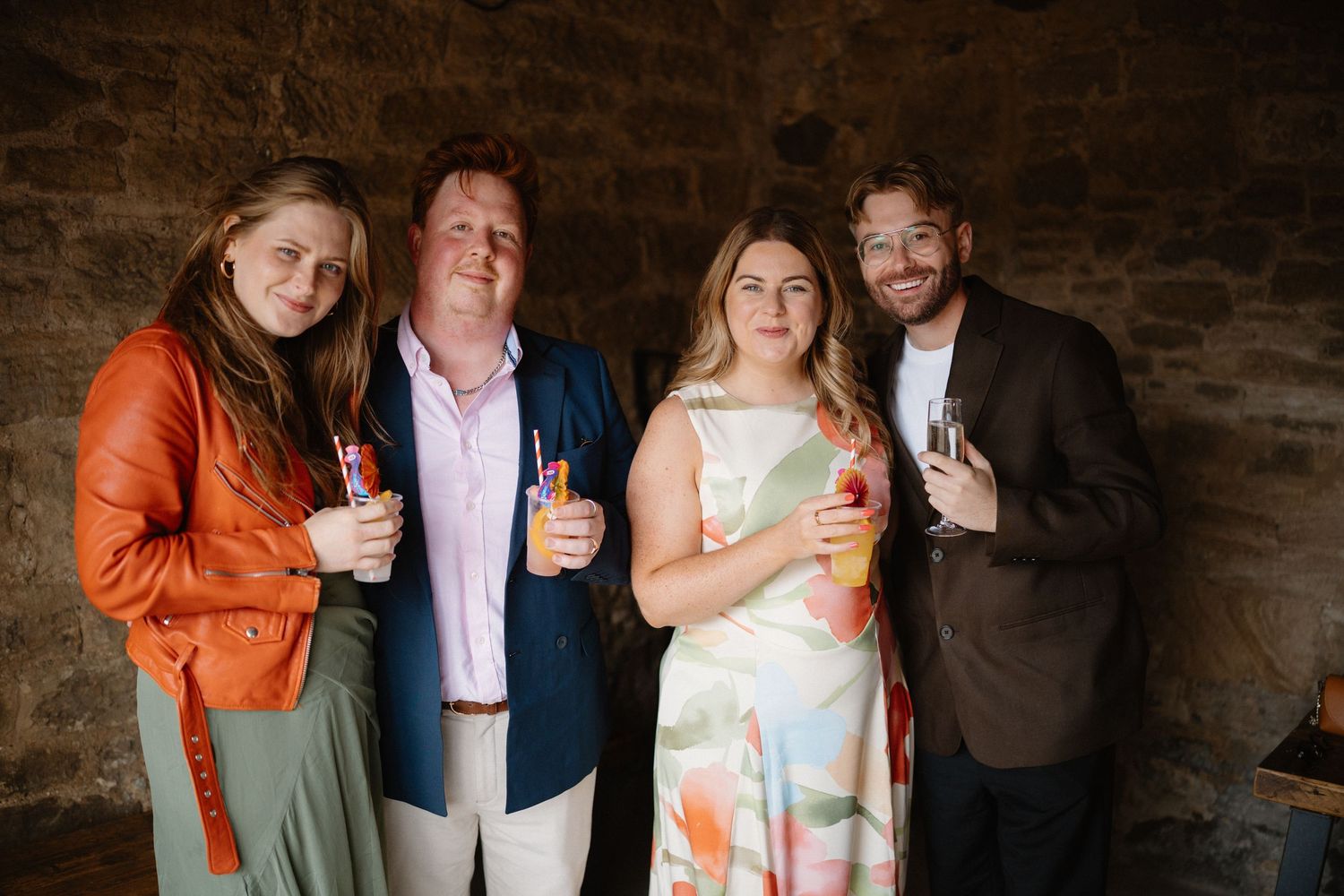 Wedding courtyard guests at Rosebery Steading, Temple, Gorebridge, Scotland.