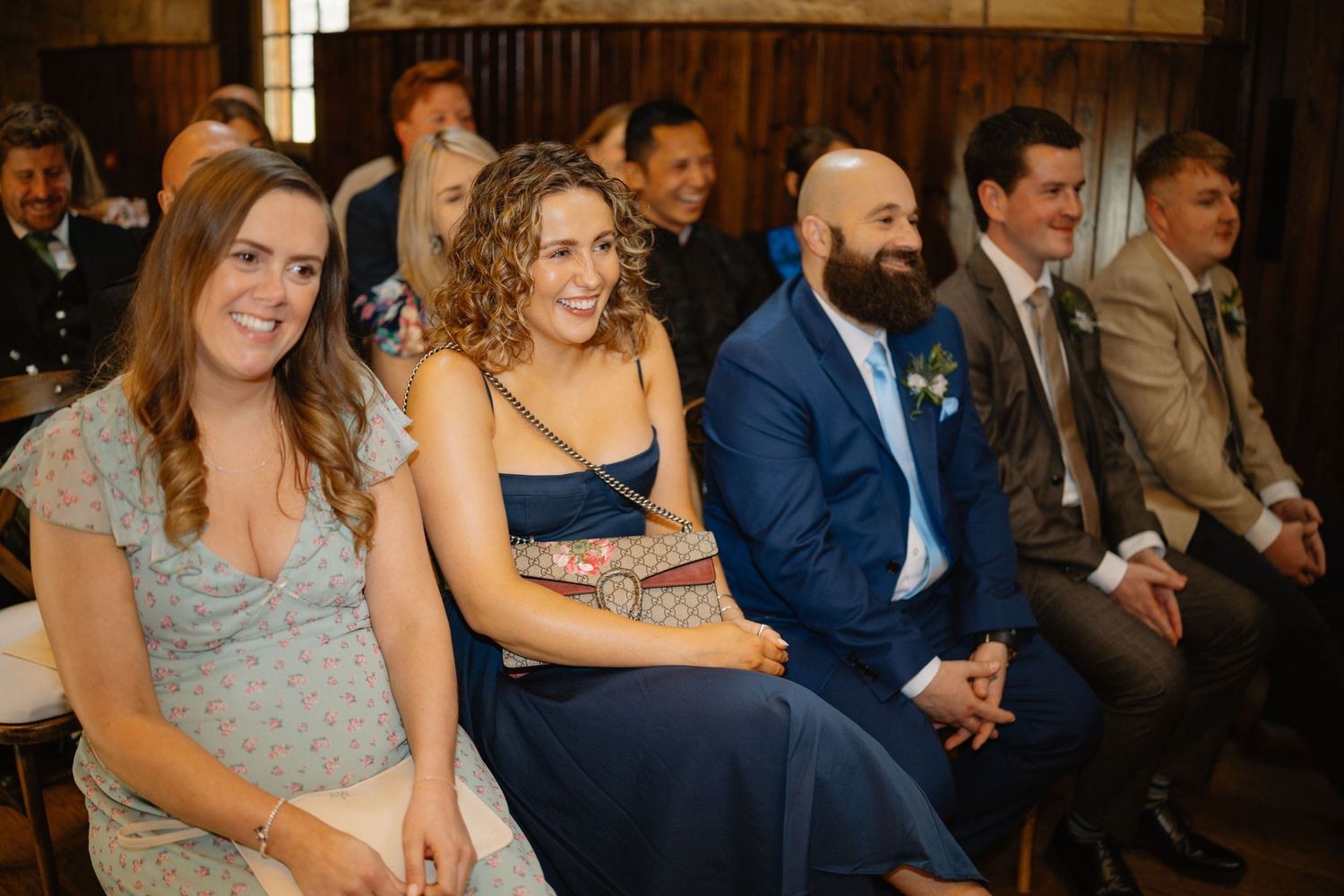 Wedding ceremony, guests, at Rosebery Steading, Temple, Gorebridge, Scotland.