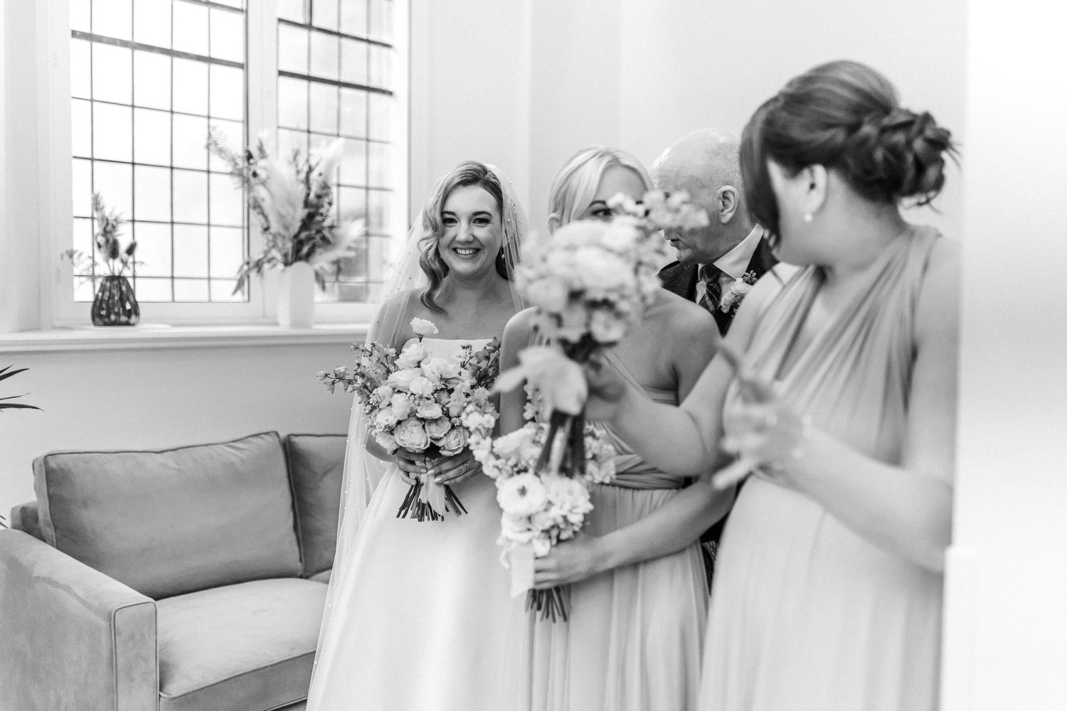 Wedding bride black and white, Virgin hotel in Edinburgh City Scotland