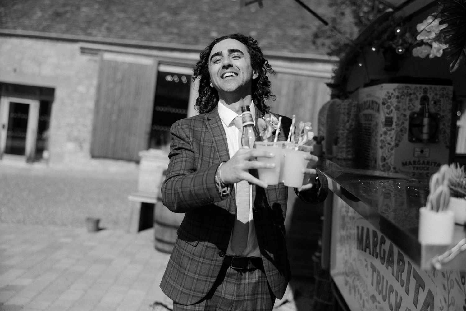 Wedding drinks courtyard at Rosebery Steading, Temple, Gorebridge, Scotland.