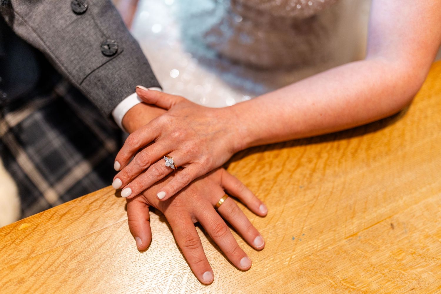 Holding hands rings, City Chambers wedding in Edinburgh, Scotland,