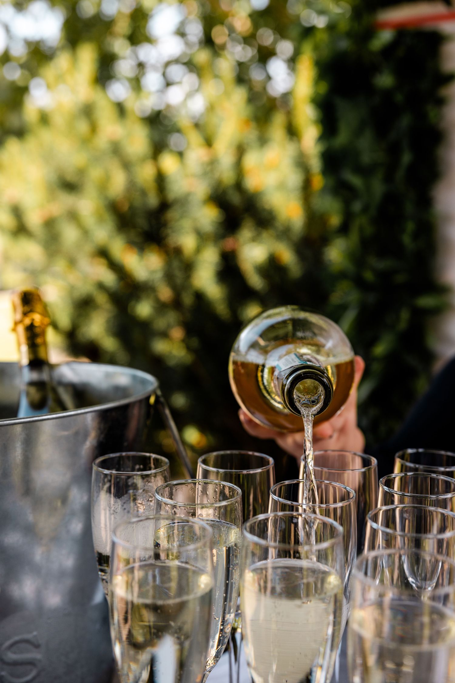 champagne, outdoor wedding, Glass House Edinburgh City Scotland,