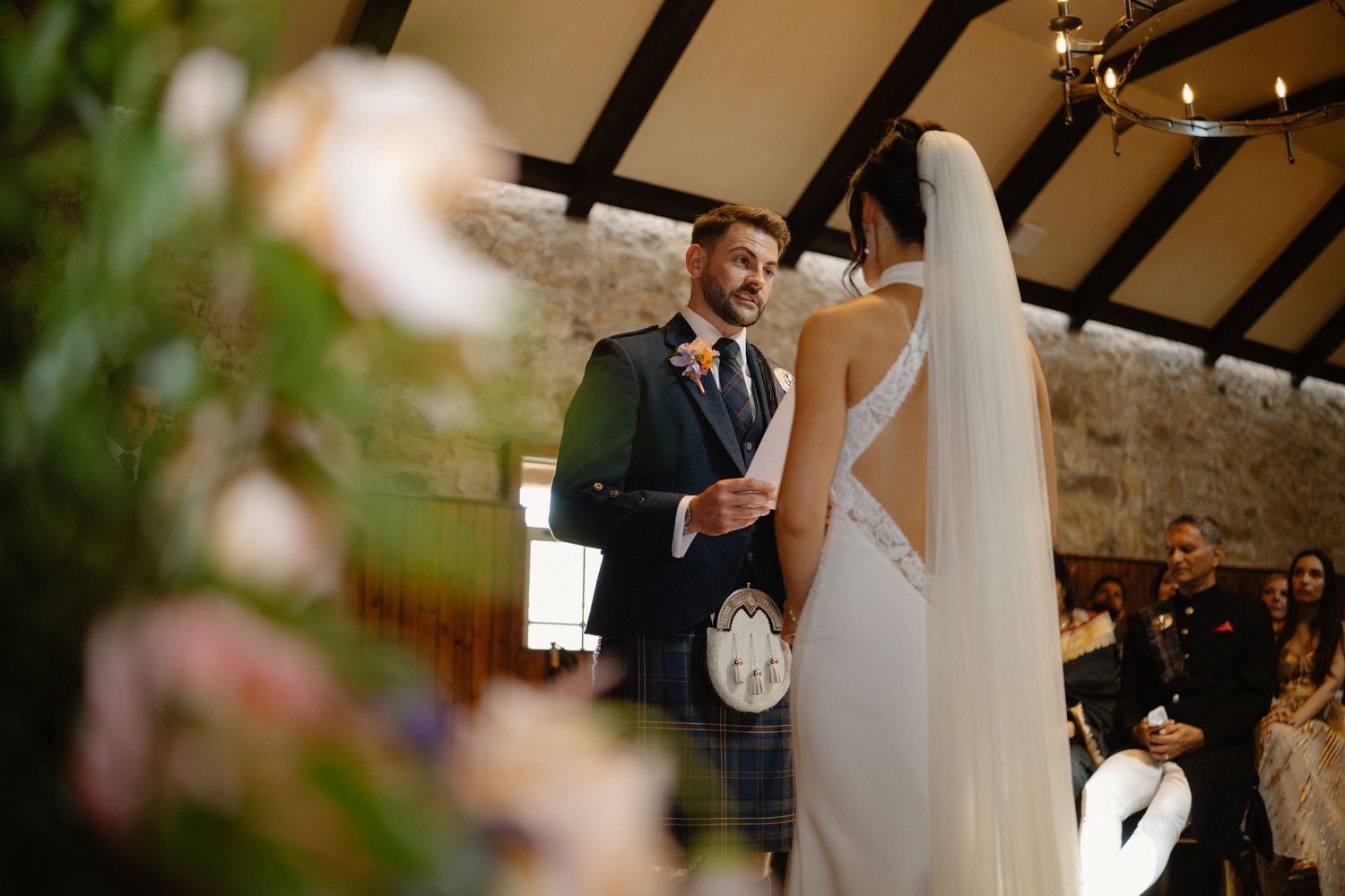 Wedding ceremony, vowes, at Rosebery Steading, Temple, Gorebridge, Scotland.