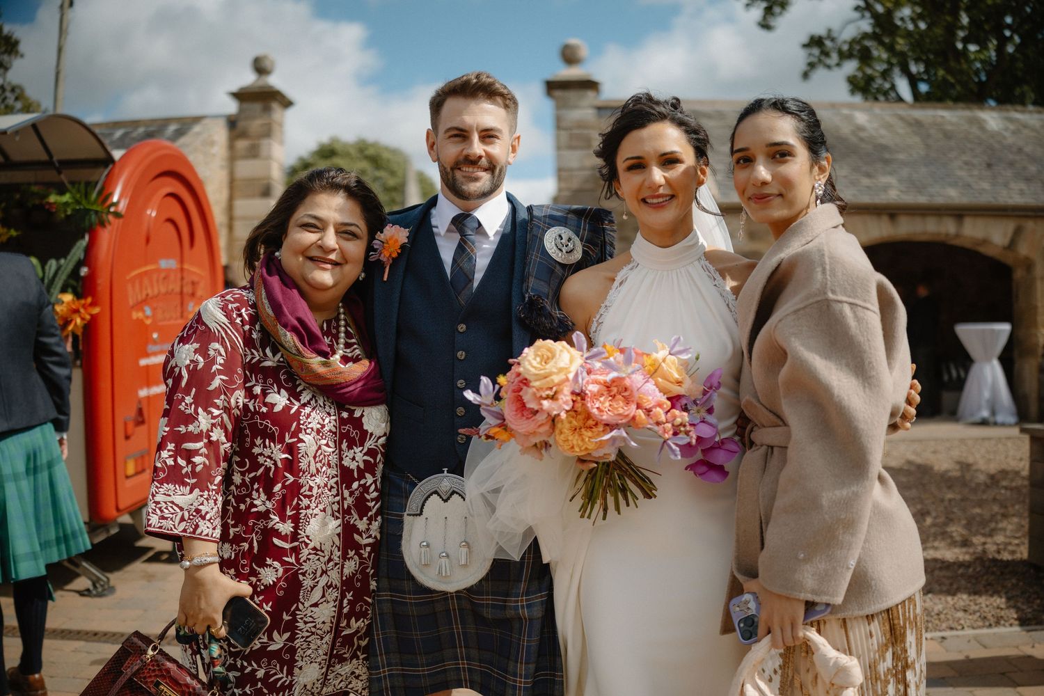 Wedding drinks courtyard at Rosebery Steading, Temple, Gorebridge, Scotland.