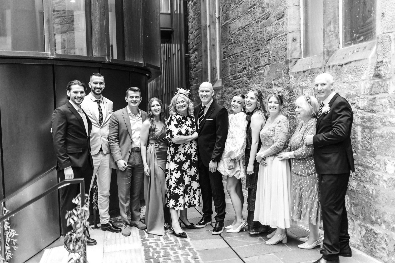 Wedding  group photos, Virgin hotel in Edinburgh City Scotland