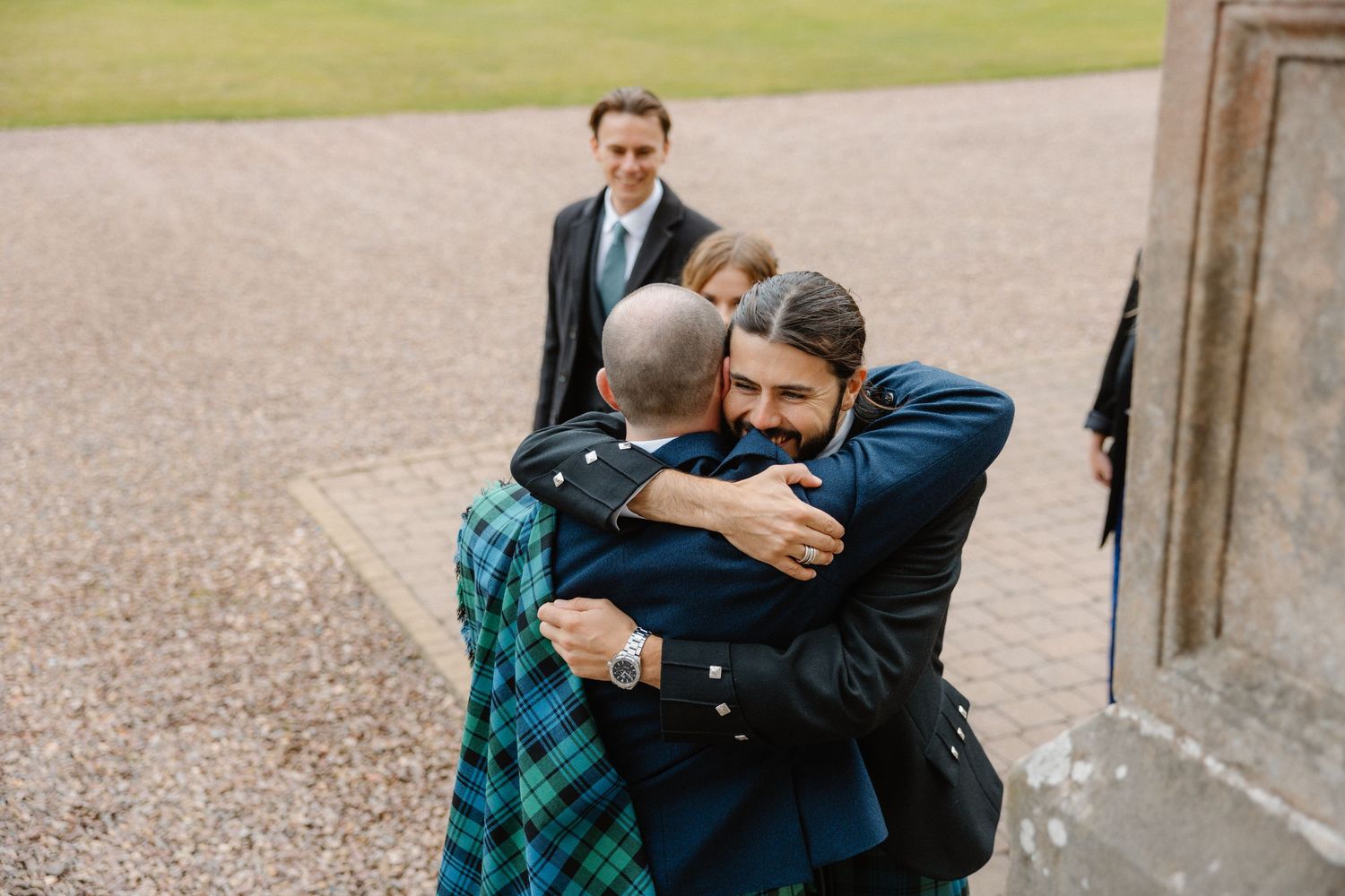 Guests welcoming, hugging guests Netherbyres House
Wedding venue in Eyemouth, Scotland