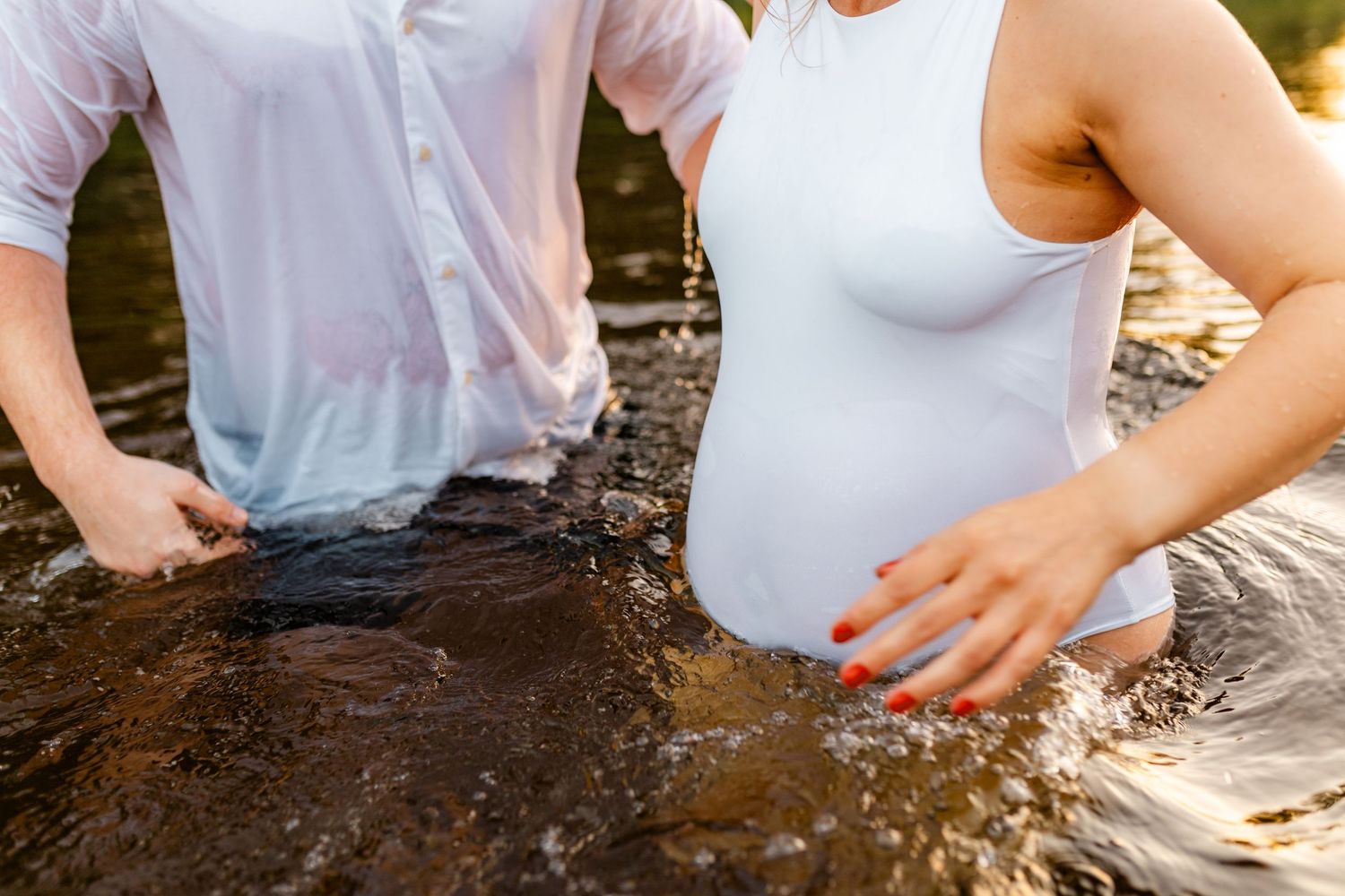 Close-up of water splashing and rippling during an outdoor photoshoot.