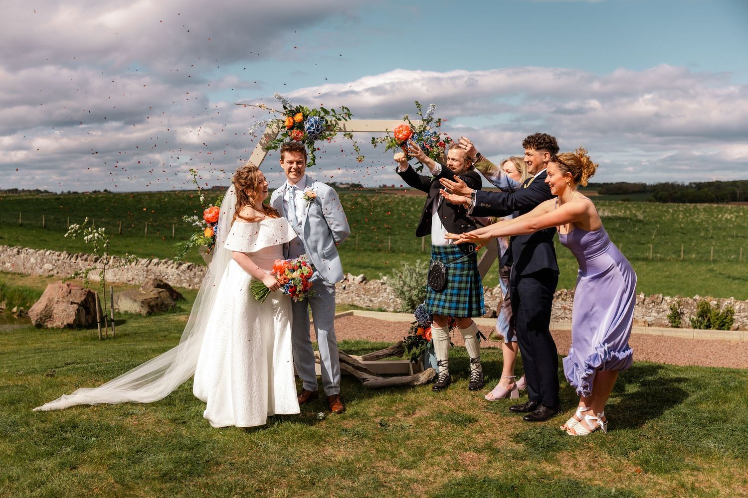 Wedding group photos, Whitekirk Hill, Whitekirk, North Berwick