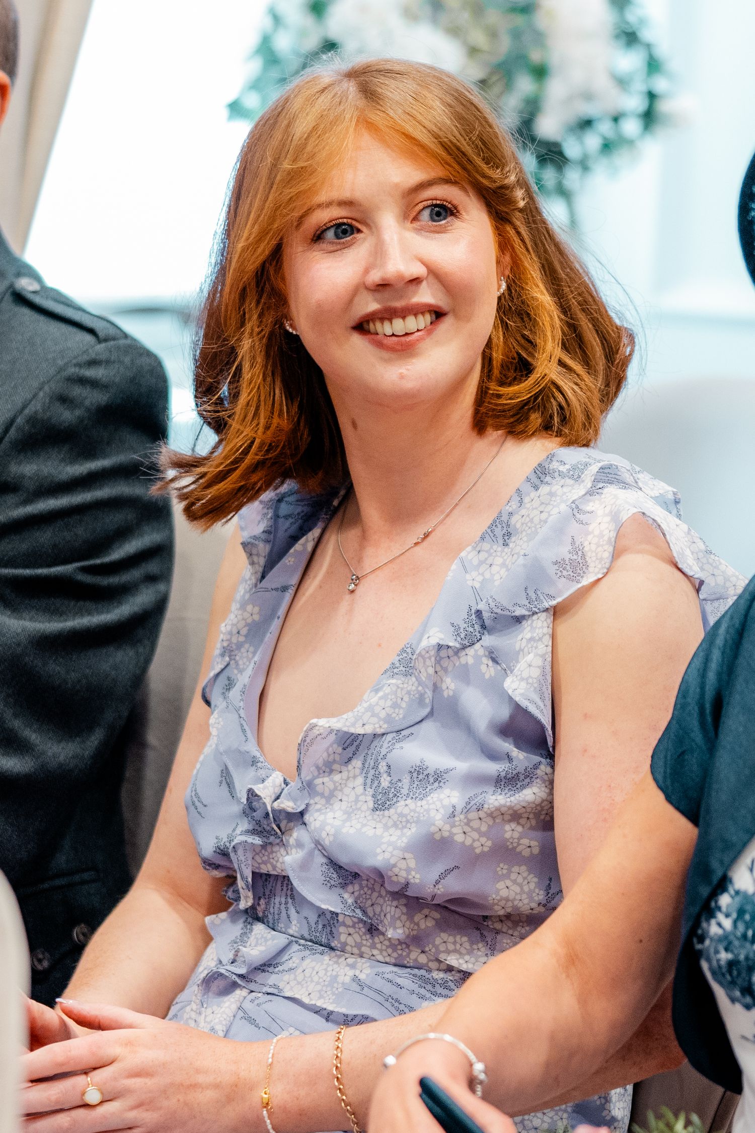 Lady smiling at ceremony City Chambers wedding in Edinburgh, Scotland,
