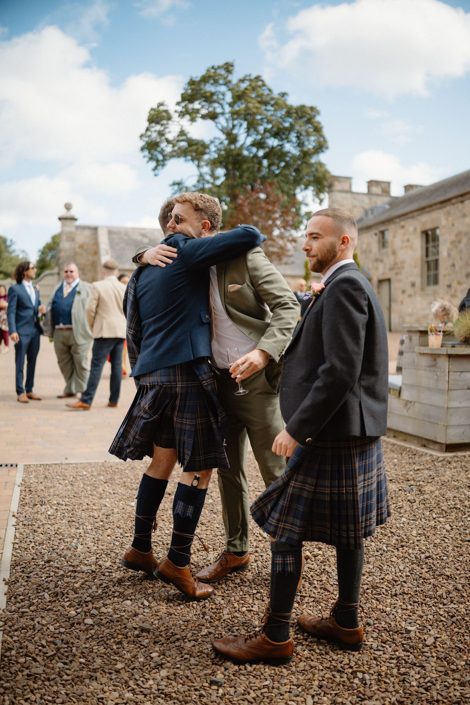 Wedding drinks courtyard at Rosebery Steading, Temple, Gorebridge, Scotland.