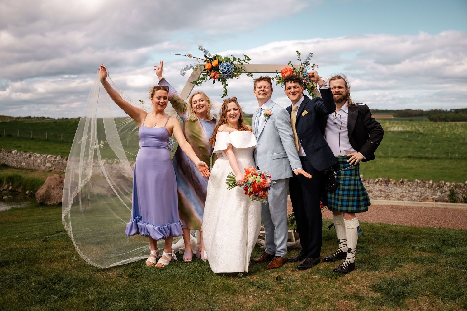 Wedding group photos, Whitekirk Hill, Whitekirk, North Berwick