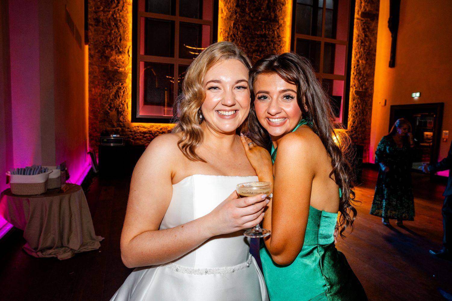 Wedding Party, bride with friend Virgin hotel in Edinburgh City Scotland