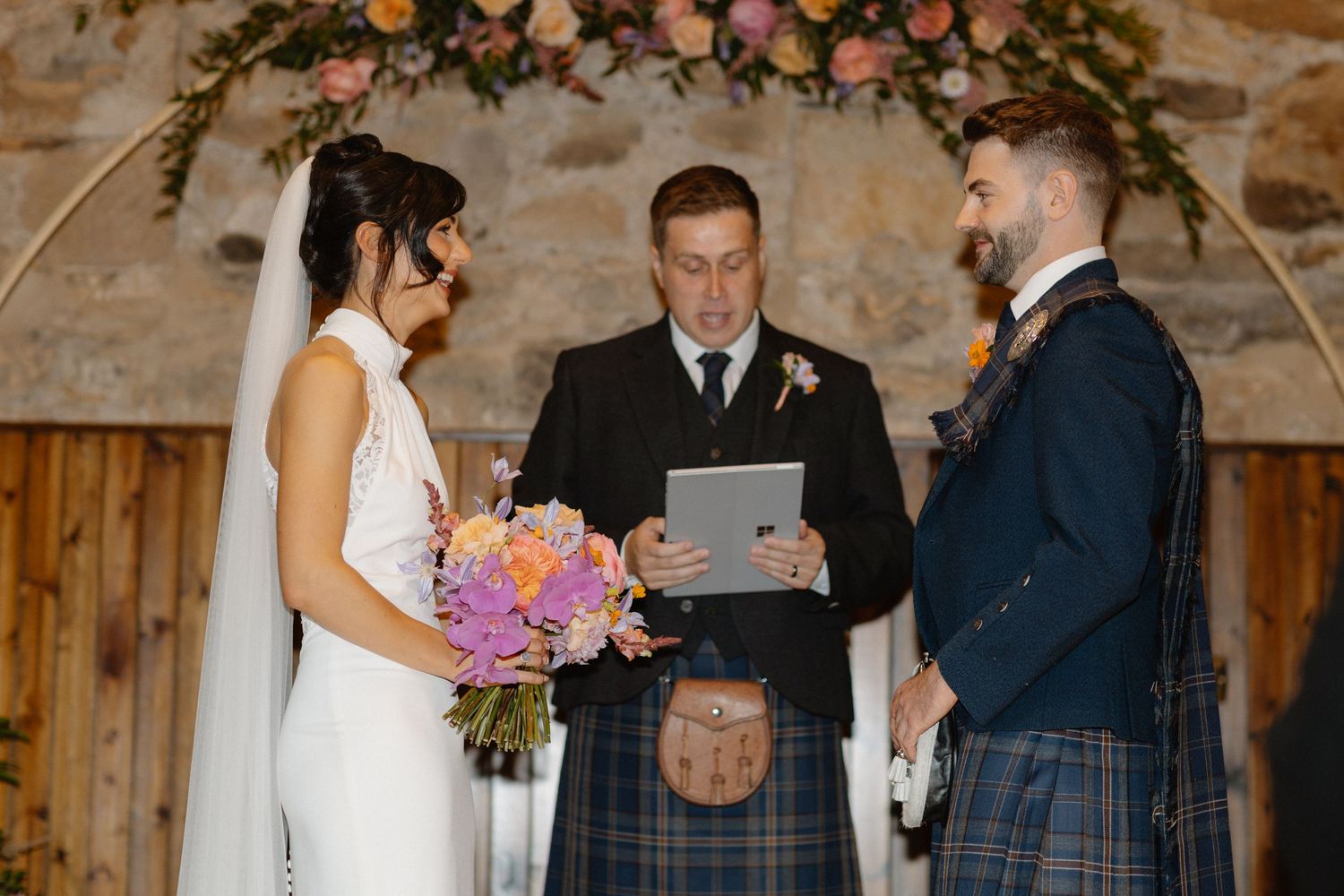 Wedding ceremony, at Rosebery Steading, Temple, Gorebridge, Scotland.