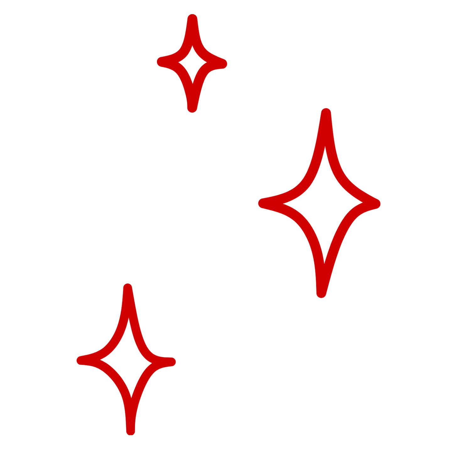 Three red sparkle star icons outlined in bold red on a white background, perfect for festive or holiday designs.