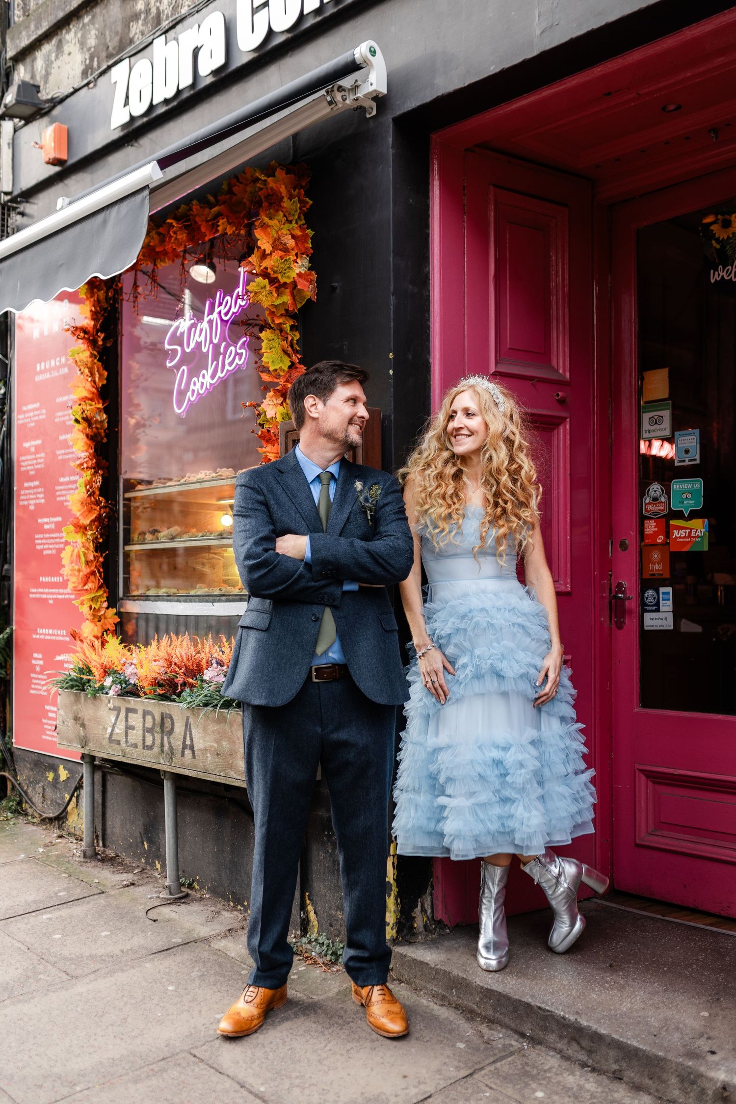 Untraditional wedding dress, blue dress. Edinburgh Wedding, City Chambers Wedding