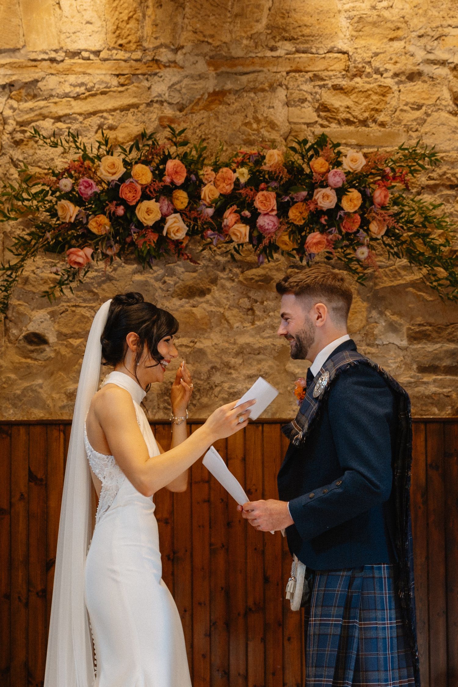 Wedding ceremony, vowes, at Rosebery Steading, Temple, Gorebridge, Scotland.