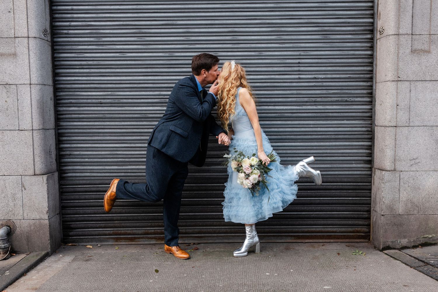 Untraditional wedding dress, blue dress. Edinburgh Wedding, City Chambers Wedding