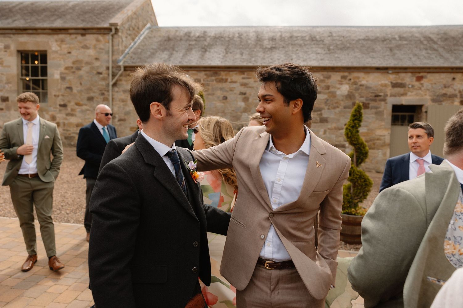 Wedding drinks courtyard at Rosebery Steading, Temple, Gorebridge, Scotland.