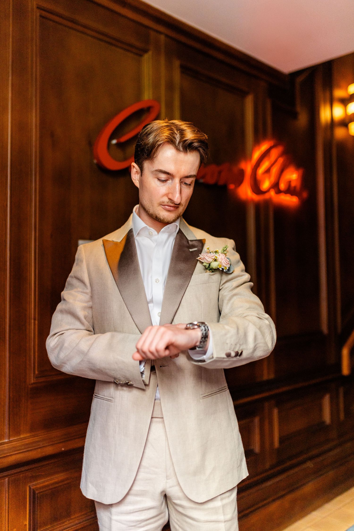 Wedding groom portrait, Virgin hotel in Edinburgh City Scotland