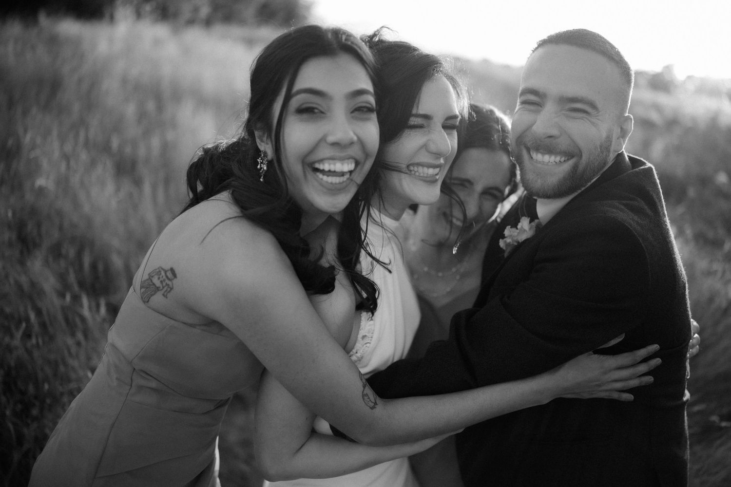 Fun Group wedding shoot, golden hour, at Rosebery Steading, Temple, Gorebridge, Scotland.