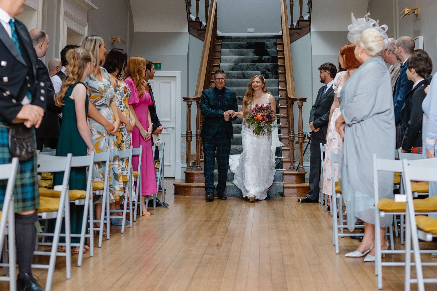 Walking down the isle bride and dad, Netherbyres House
Wedding venue in Eyemouth, Scotland
