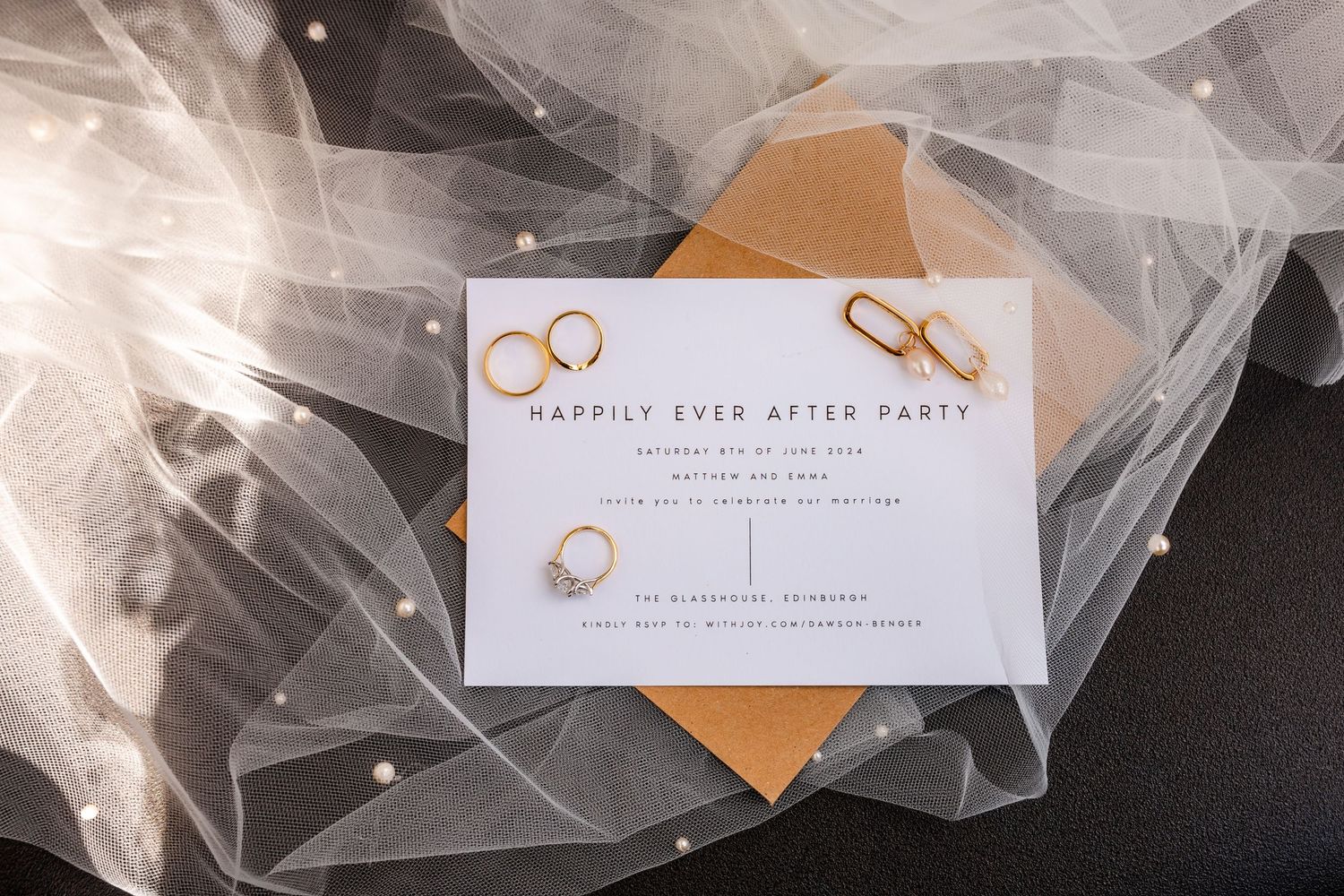 Detail shoot, invitation, vail, rings, prep wedding Glass House Edinburgh, Scotland,
