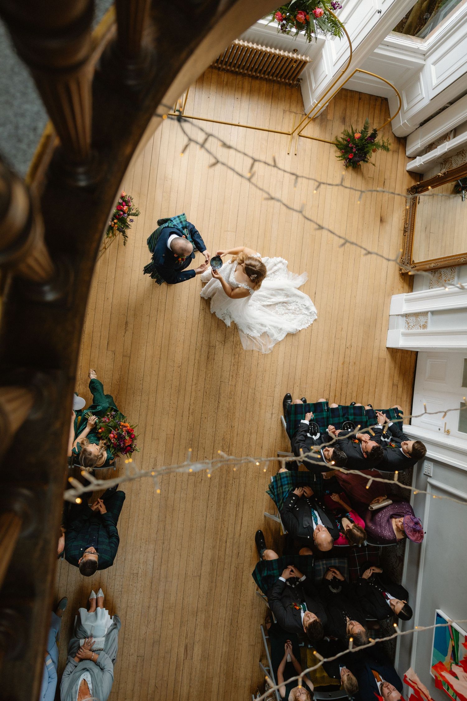 From balcony, bride and groom, Netherbyres House
Wedding venue in Eyemouth, Scotland