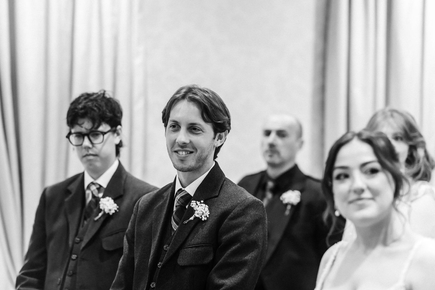 Happy family inside City Chambers wedding in Edinburgh, Scotland,