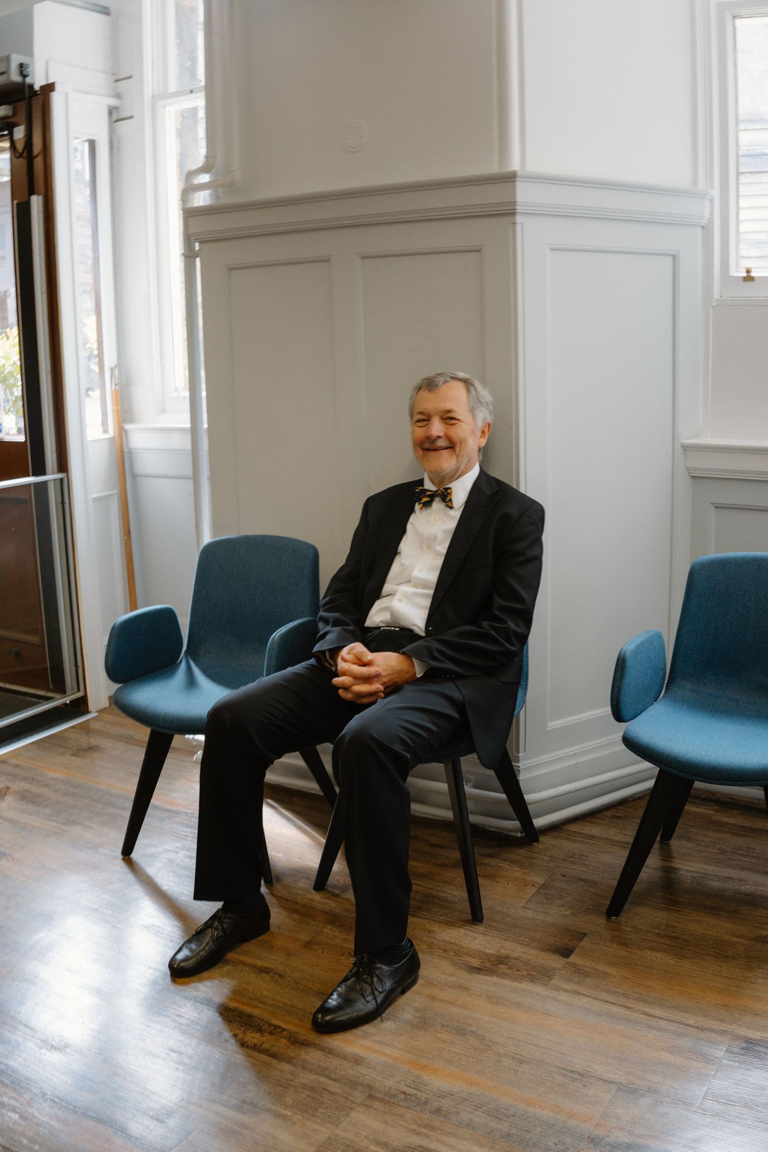 guest waiting, intimate wedding in city chambers in Edinburgh Scotland