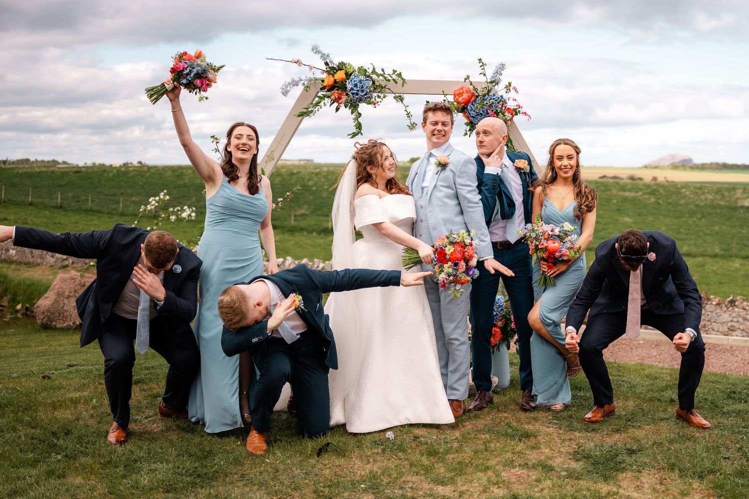 Wedding group photos, Whitekirk Hill, Whitekirk, North Berwick