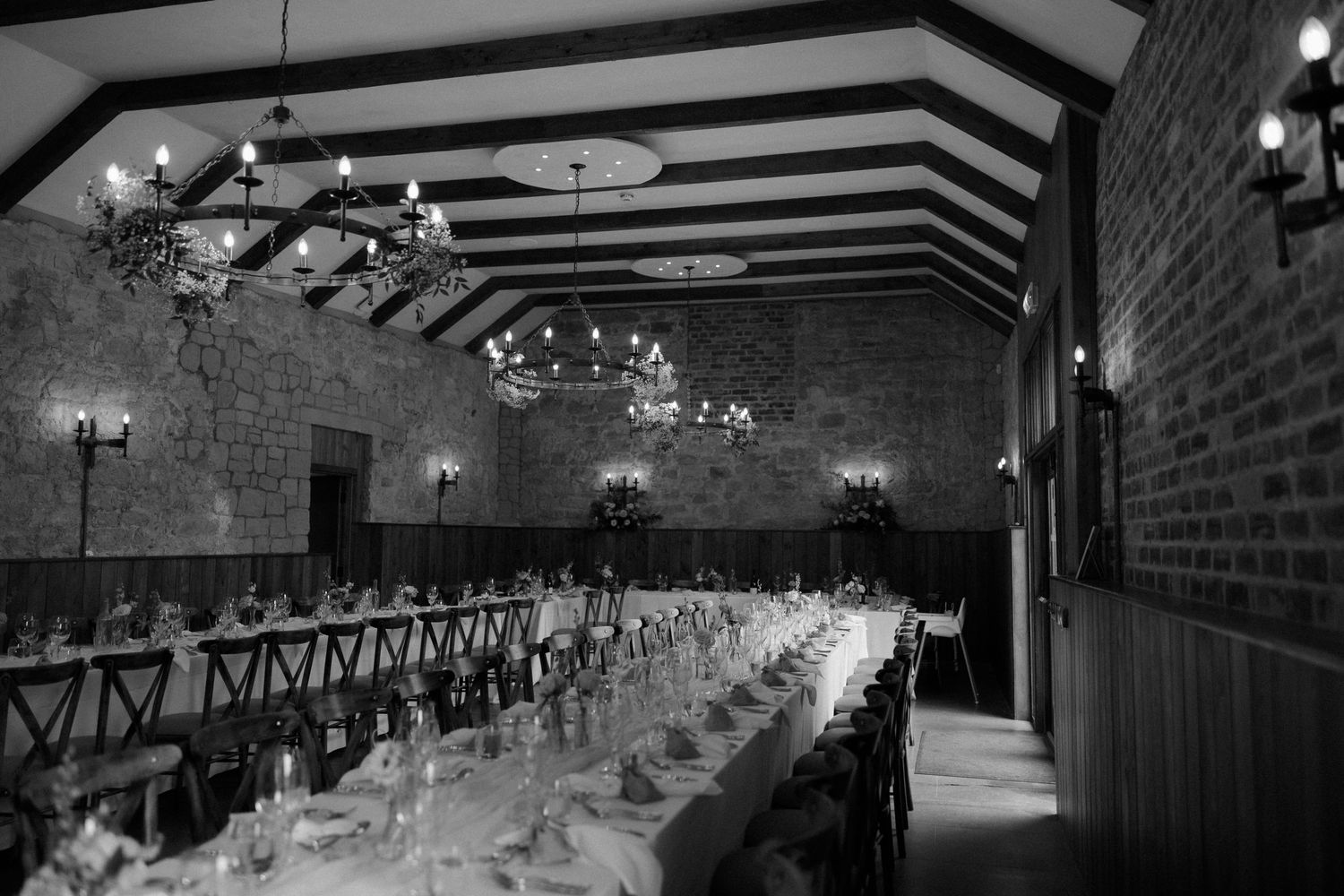 wedding meal set up at Rosebery Steading, Temple, Gorebridge, Scotland.
