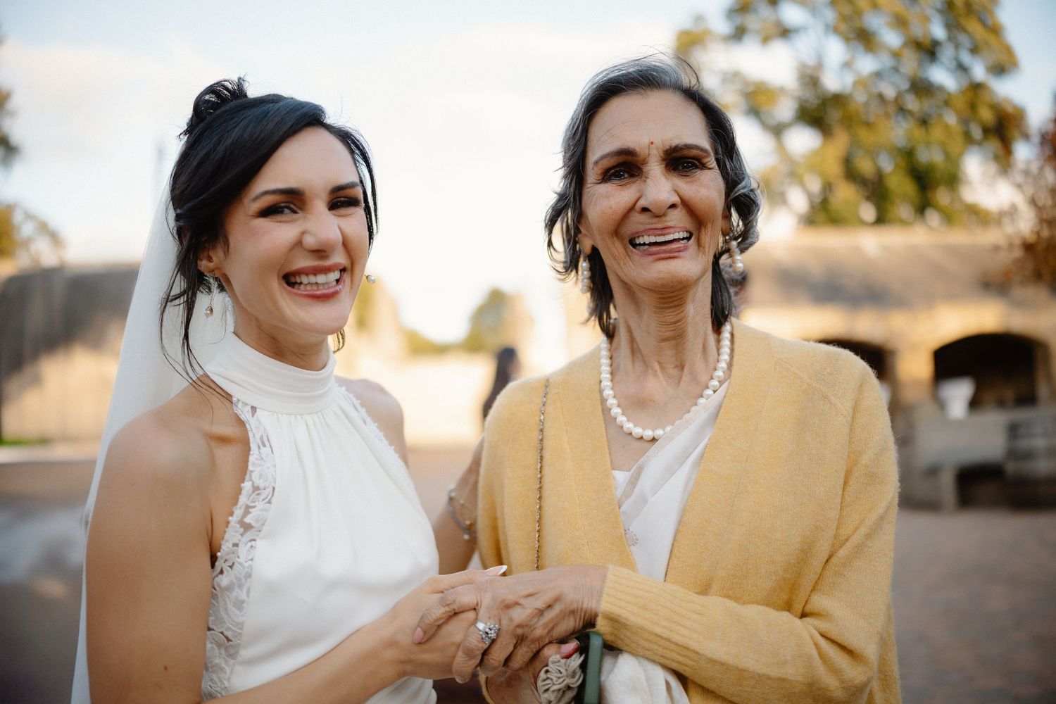 bride with grandmother at Rosebery Steading, Temple, Gorebridge, Scotland.