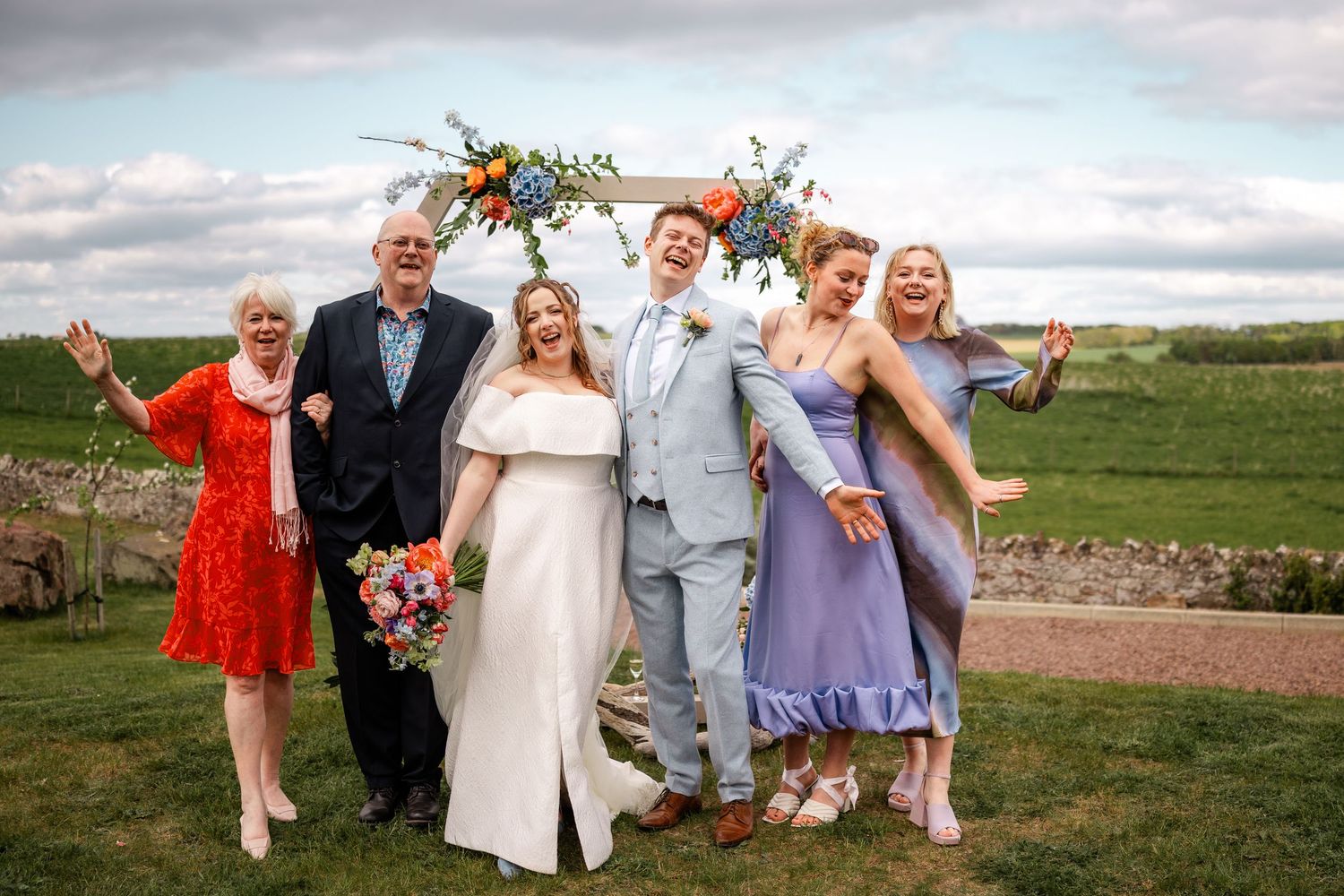 Wedding group photos, Whitekirk Hill, Whitekirk, North Berwick