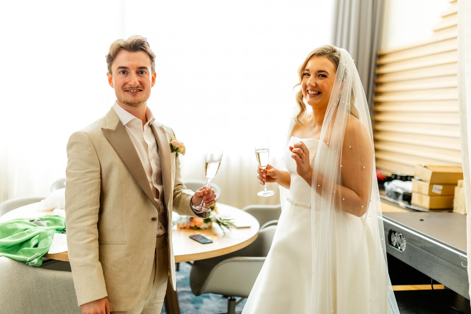 Wedding  bride and groom, Virgin hotel in Edinburgh City Scotland