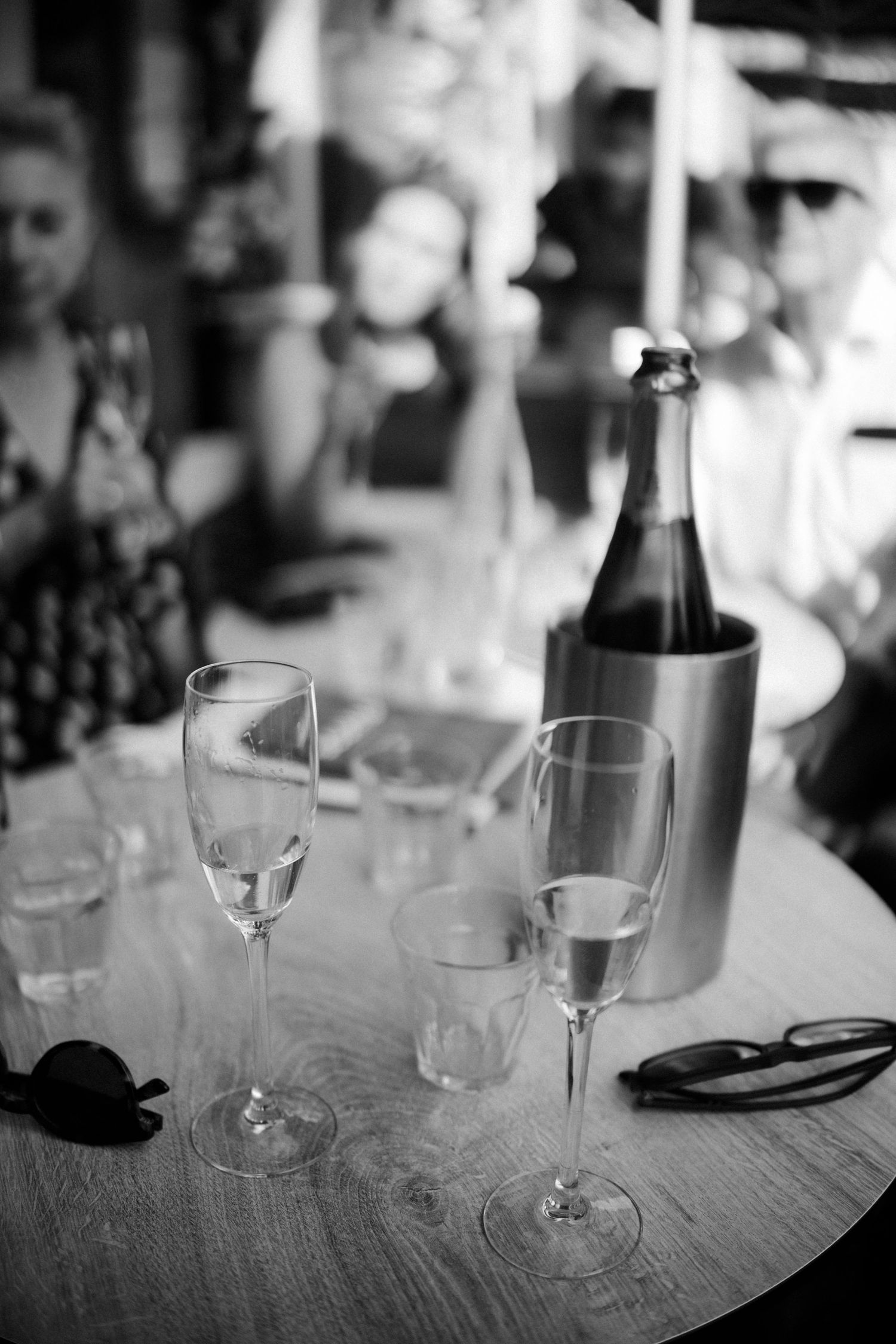 Wedding celebration with a glass of fizz in Scotts Restaurant in Edinburgh Scotland